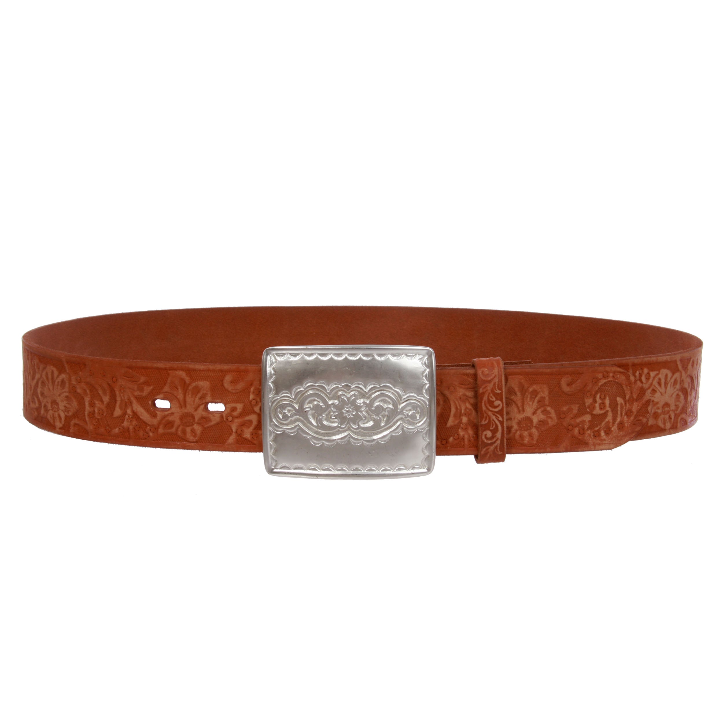 1 1/2" Women's Snap-on Western Floral Distress Embossed Engraved Cow High Leather Belt - OnlineBelts