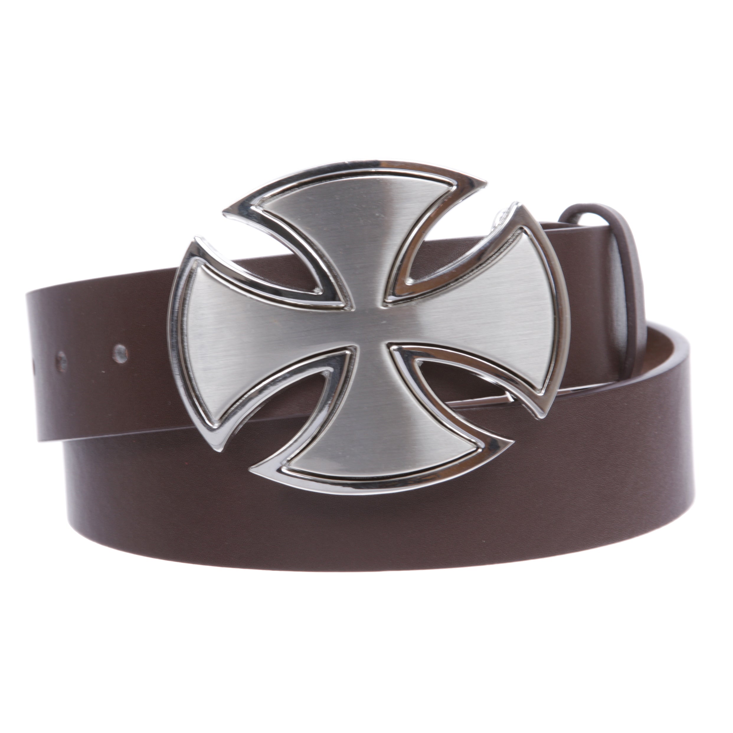 1 1/2" Snap On Celtic Maltese Cross Buckle With Plain Leather Belt - OnlineBelts