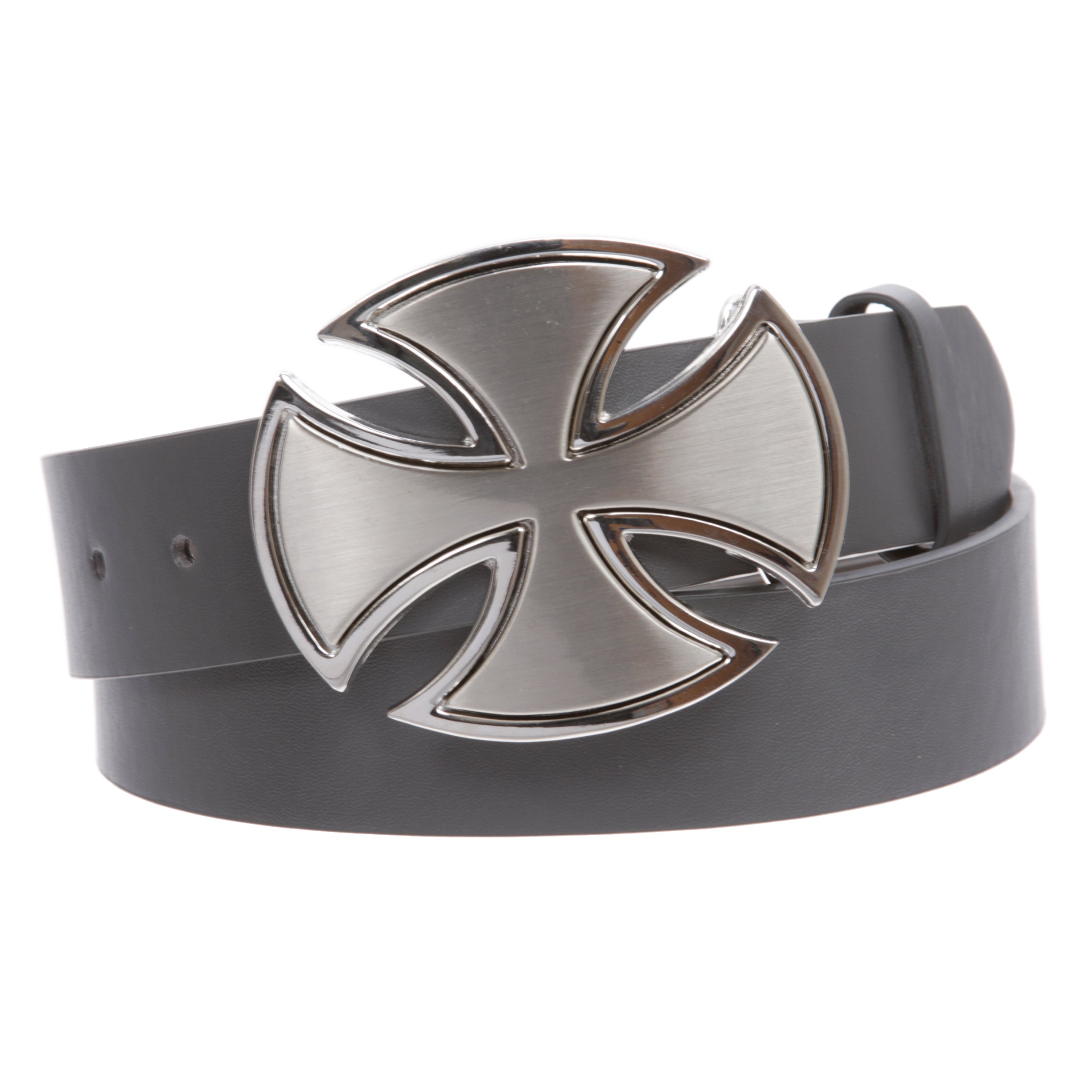 1 1/2" Snap On Celtic Maltese Cross Buckle With Plain Leather Belt - OnlineBelts