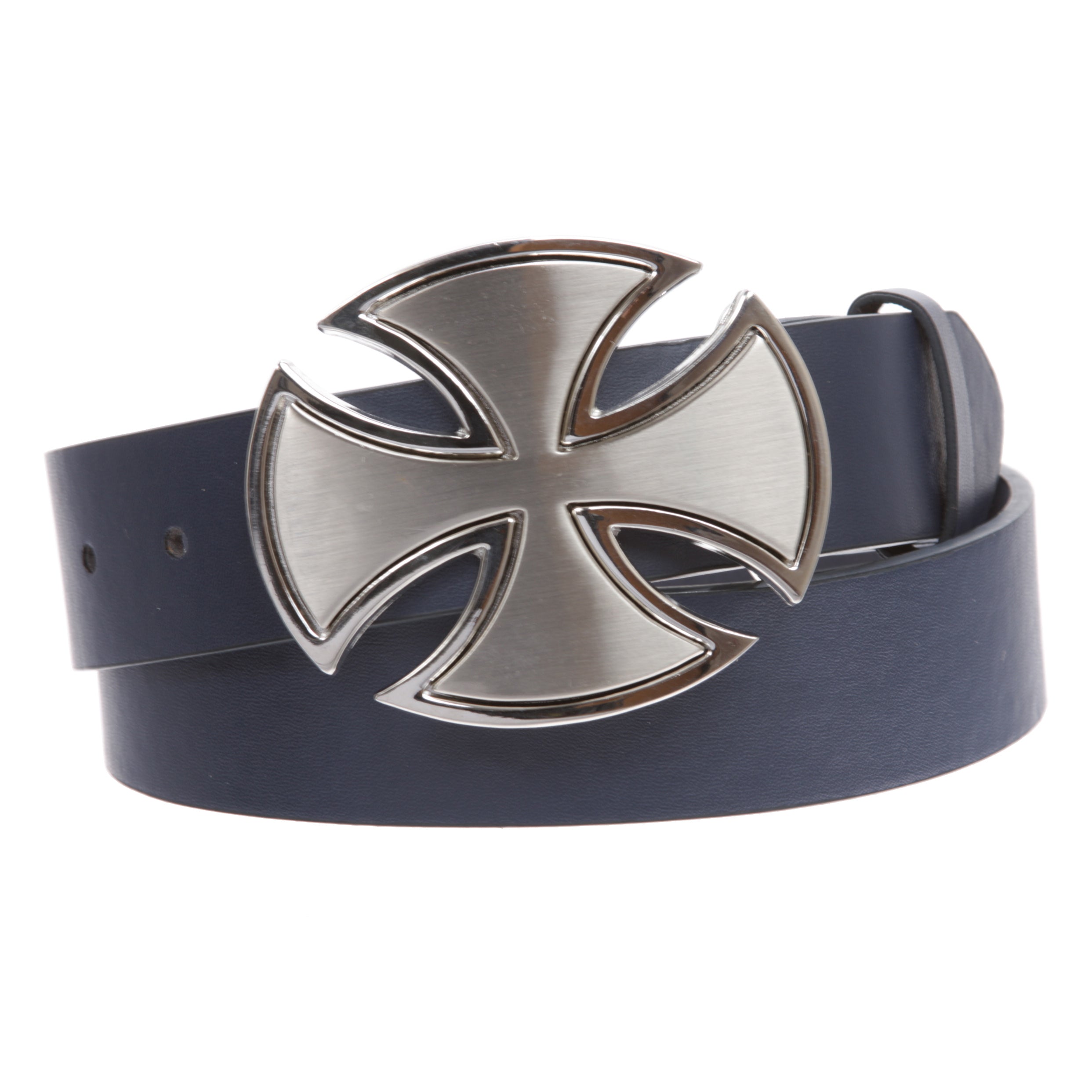 1 1/2" Snap On Celtic Maltese Cross Buckle With Plain Leather Belt - OnlineBelts