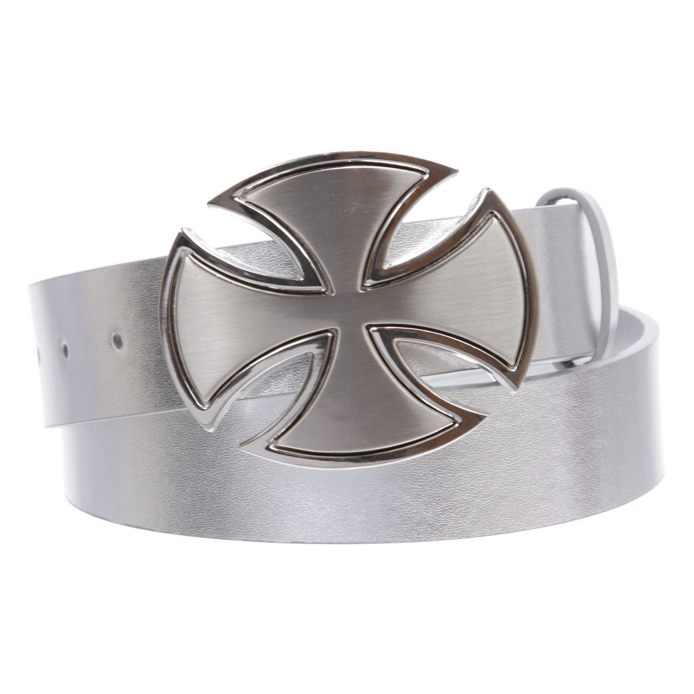 1 1/2" Snap On Celtic Maltese Cross Buckle With Plain Leather Belt - OnlineBelts