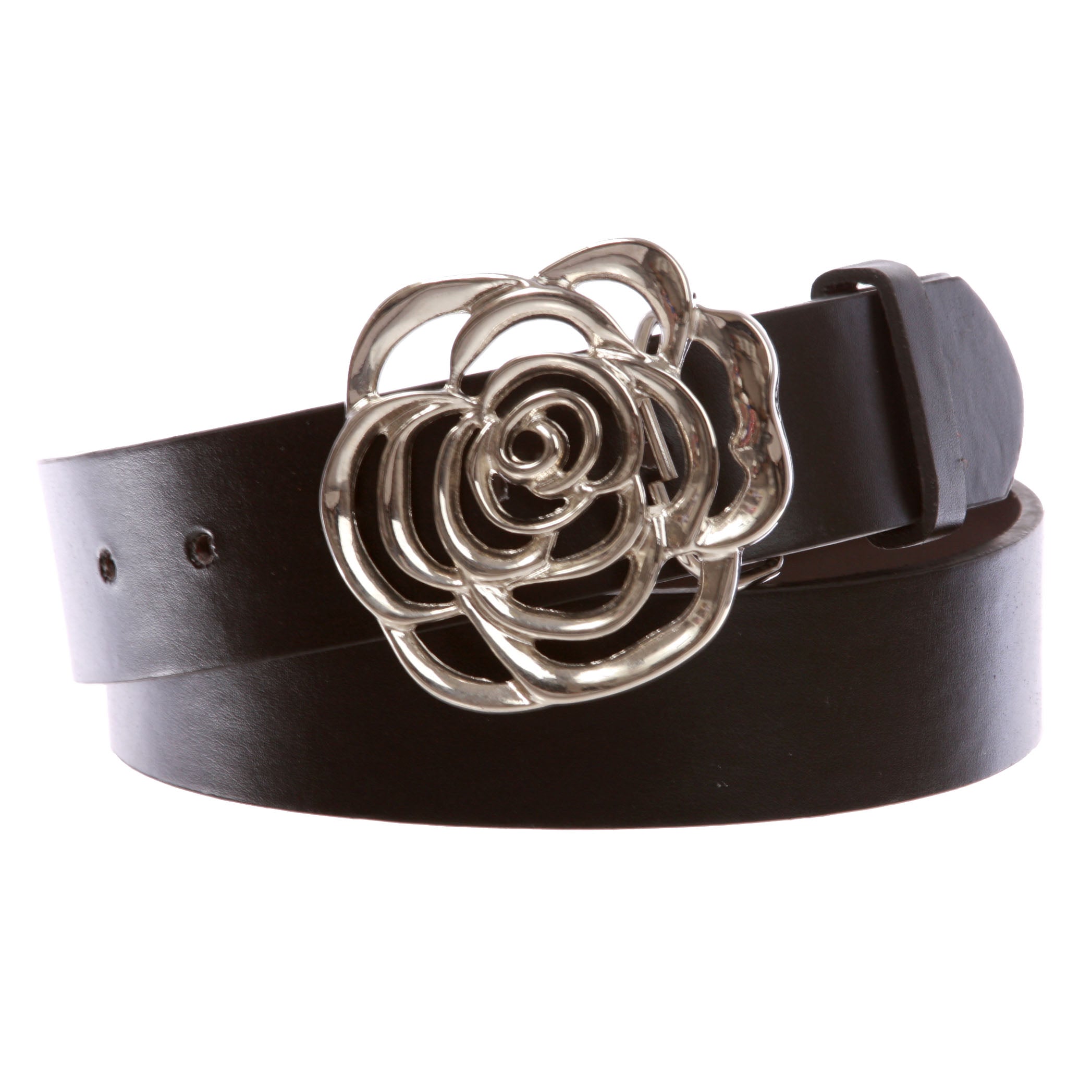 1 1/2" Women's Snap On Western Engraving Hollow Out Perforated Rose Flower Buckle Belt - OnlineBelts