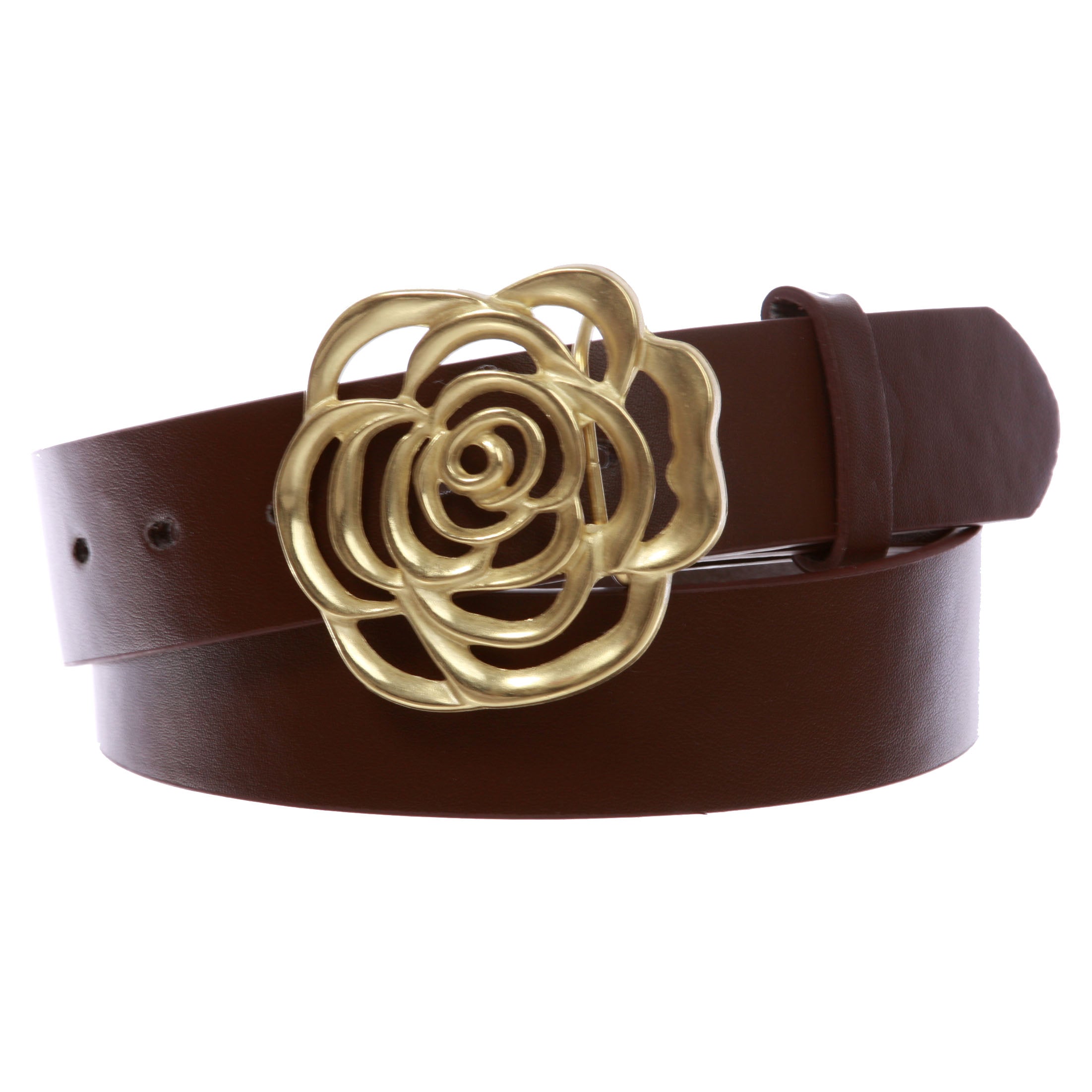 1 1/2" Women's Snap On Western Engraving Hollow Out Perforated Rose Flower Buckle Belt