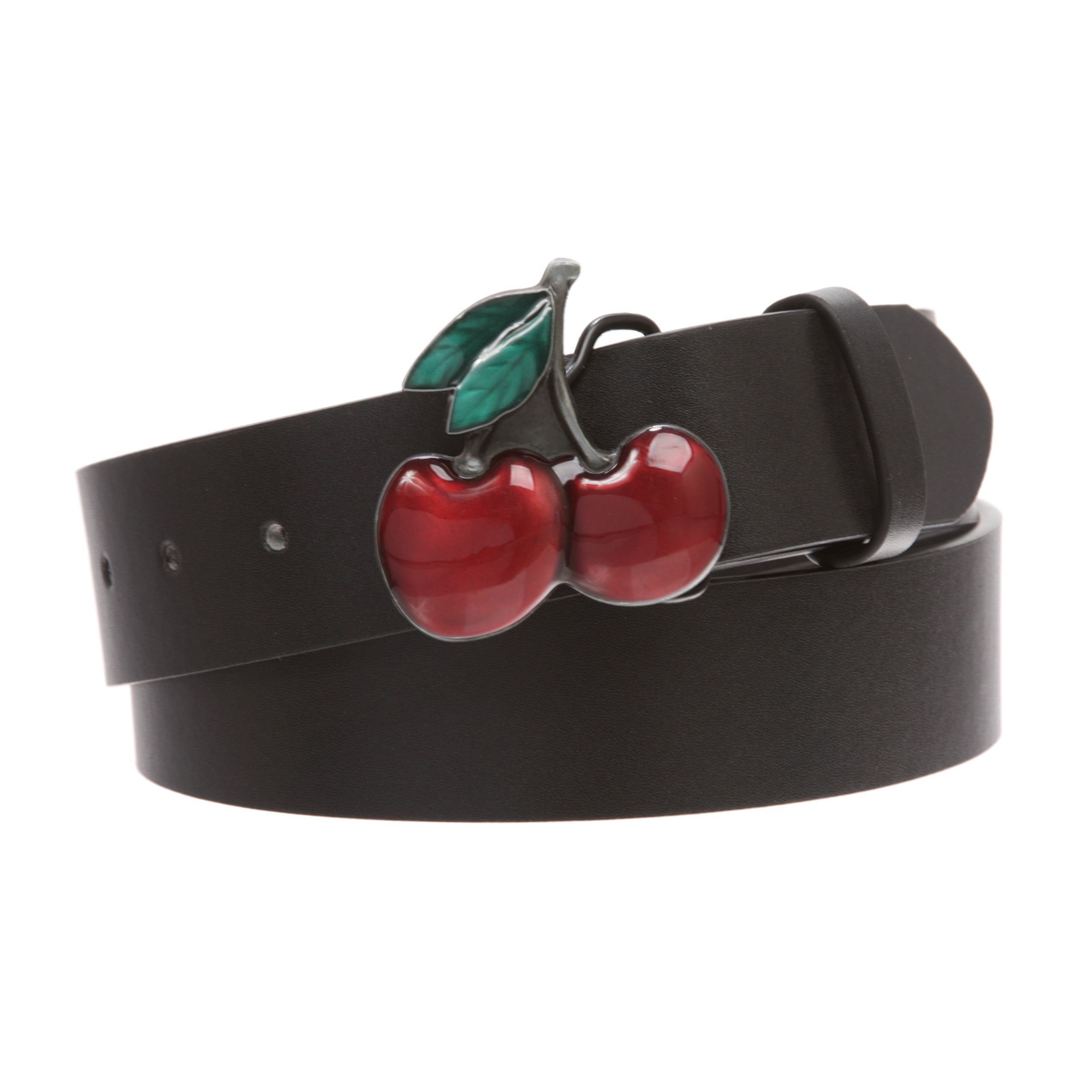 Women's Casual Jean Belt with Enameled Red Cherry Fruit Western Buckle - OnlineBelts