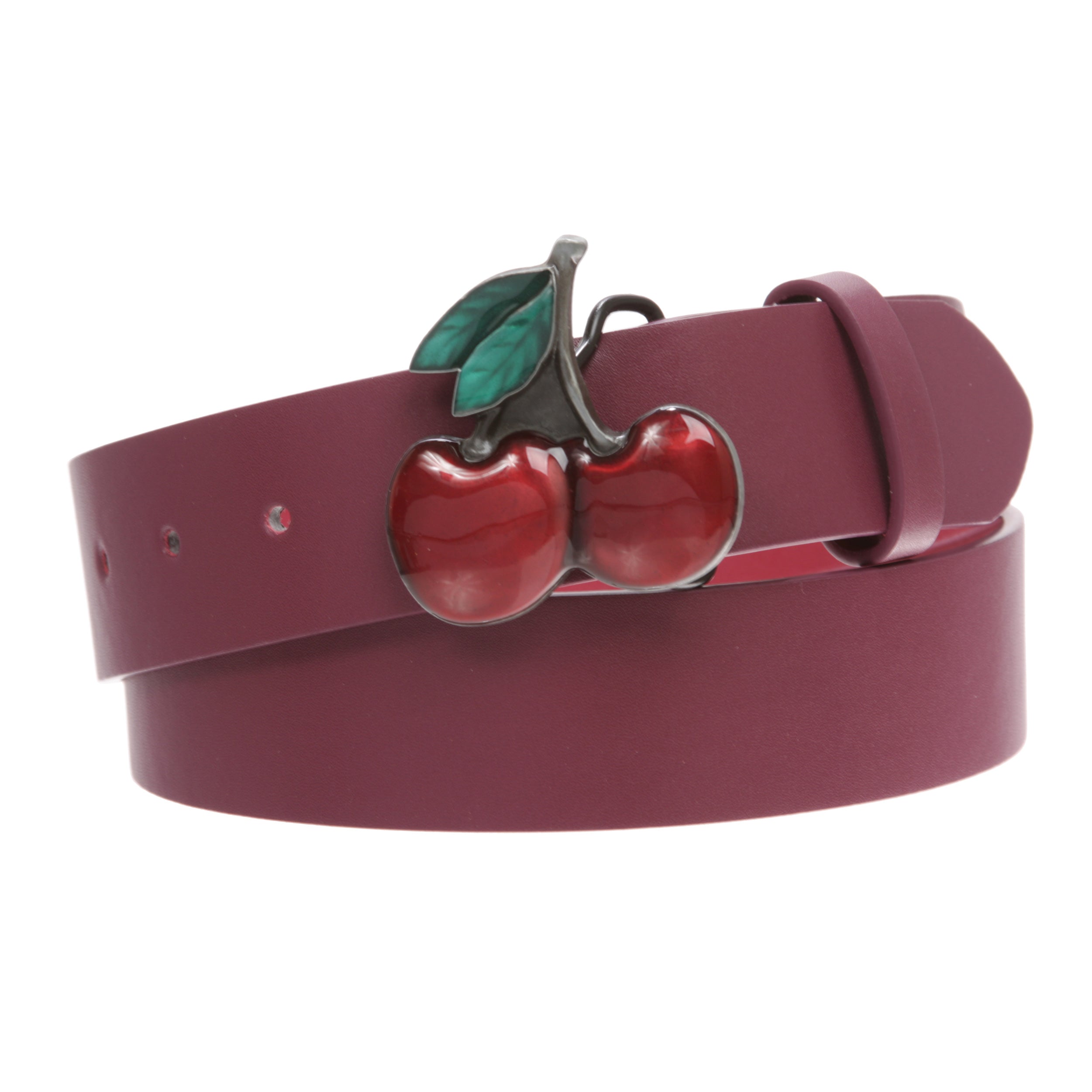 Women's Casual Jean Belt with Enameled Red Cherry Fruit Western Buckle - OnlineBelts