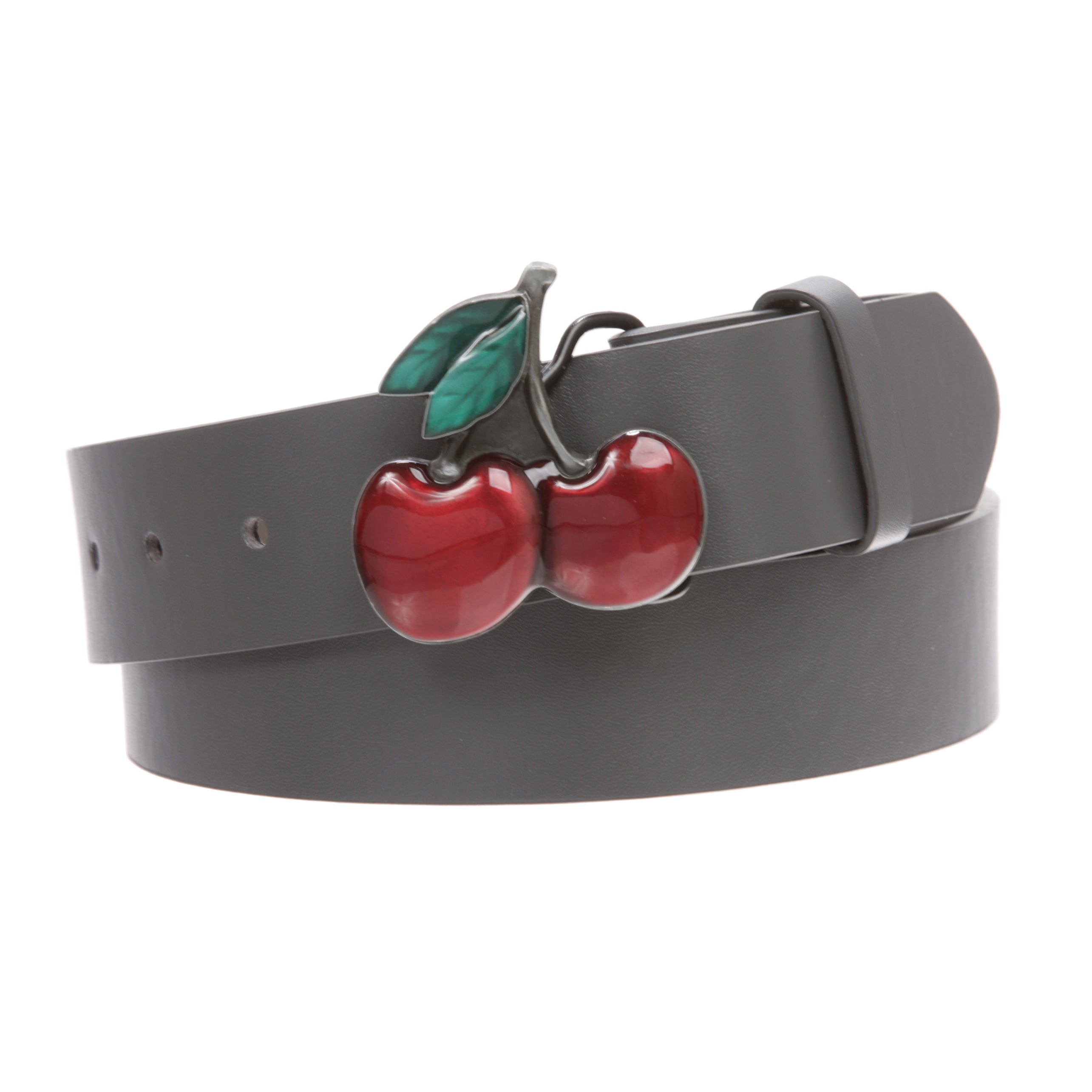 Women's Casual Jean Belt with Enameled Red Cherry Fruit Western Buckle - OnlineBelts