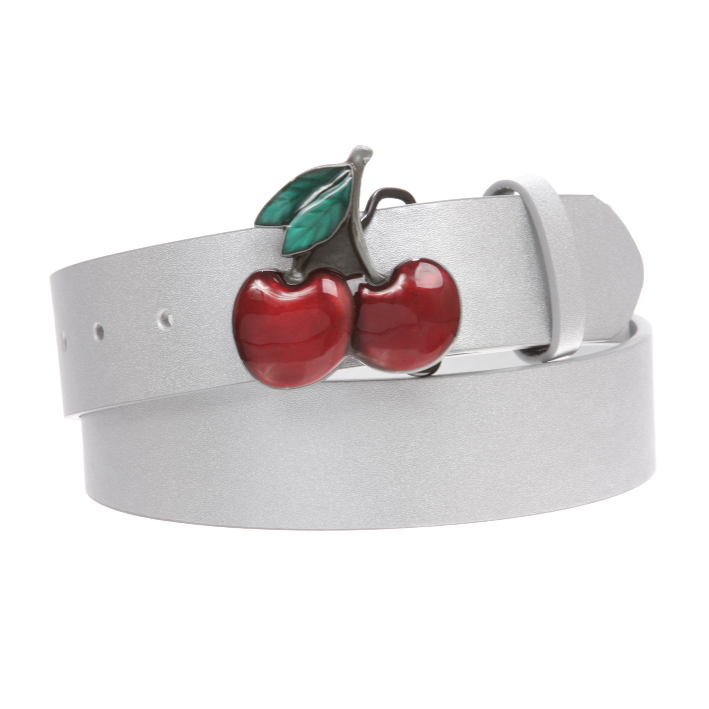 Women's Casual Jean Belt with Enameled Red Cherry Fruit Western Buckle - OnlineBelts