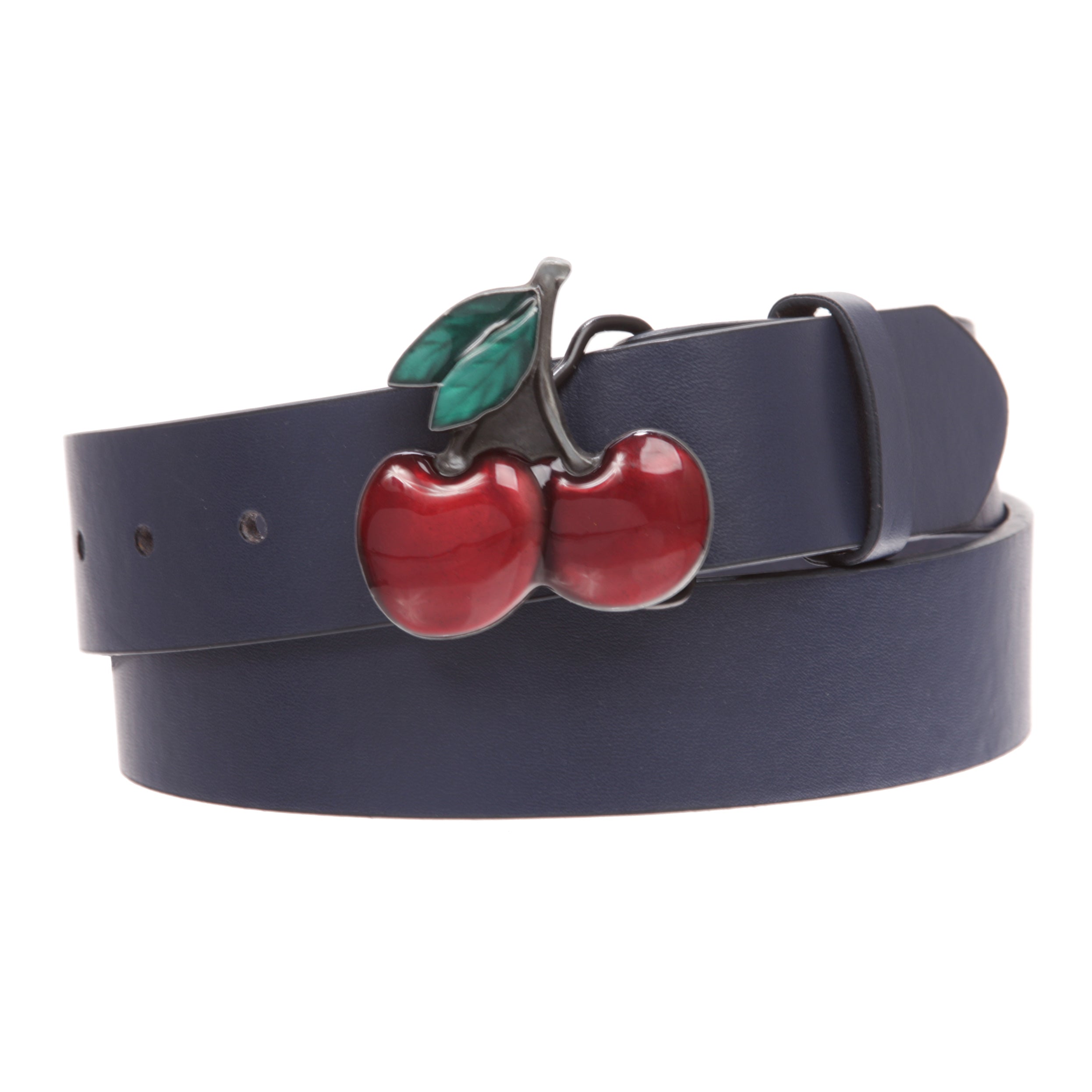Women's Casual Jean Belt with Enameled Red Cherry Fruit Western Buckle - OnlineBelts