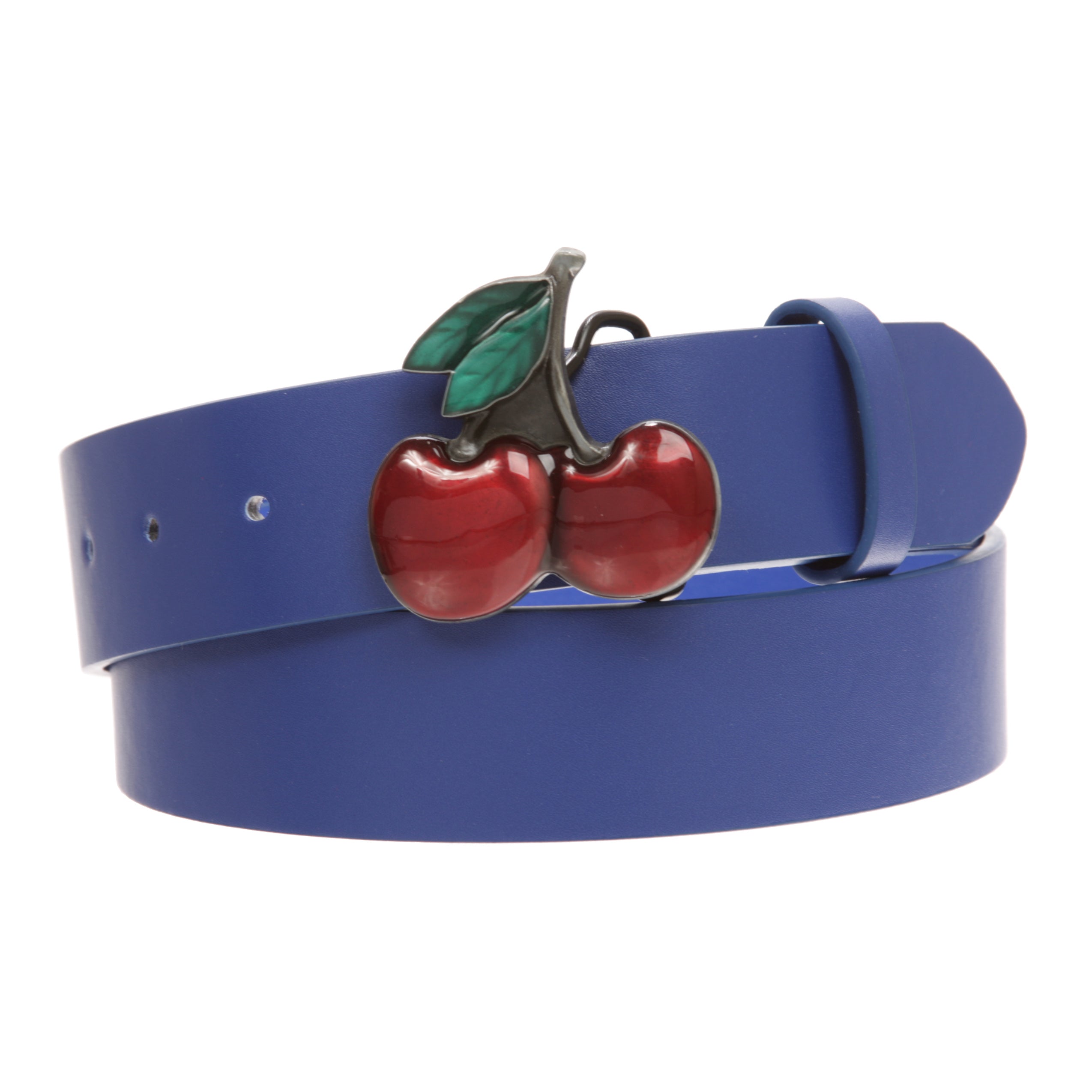 Women's Casual Jean Belt with Enameled Red Cherry Fruit Western Buckle - OnlineBelts