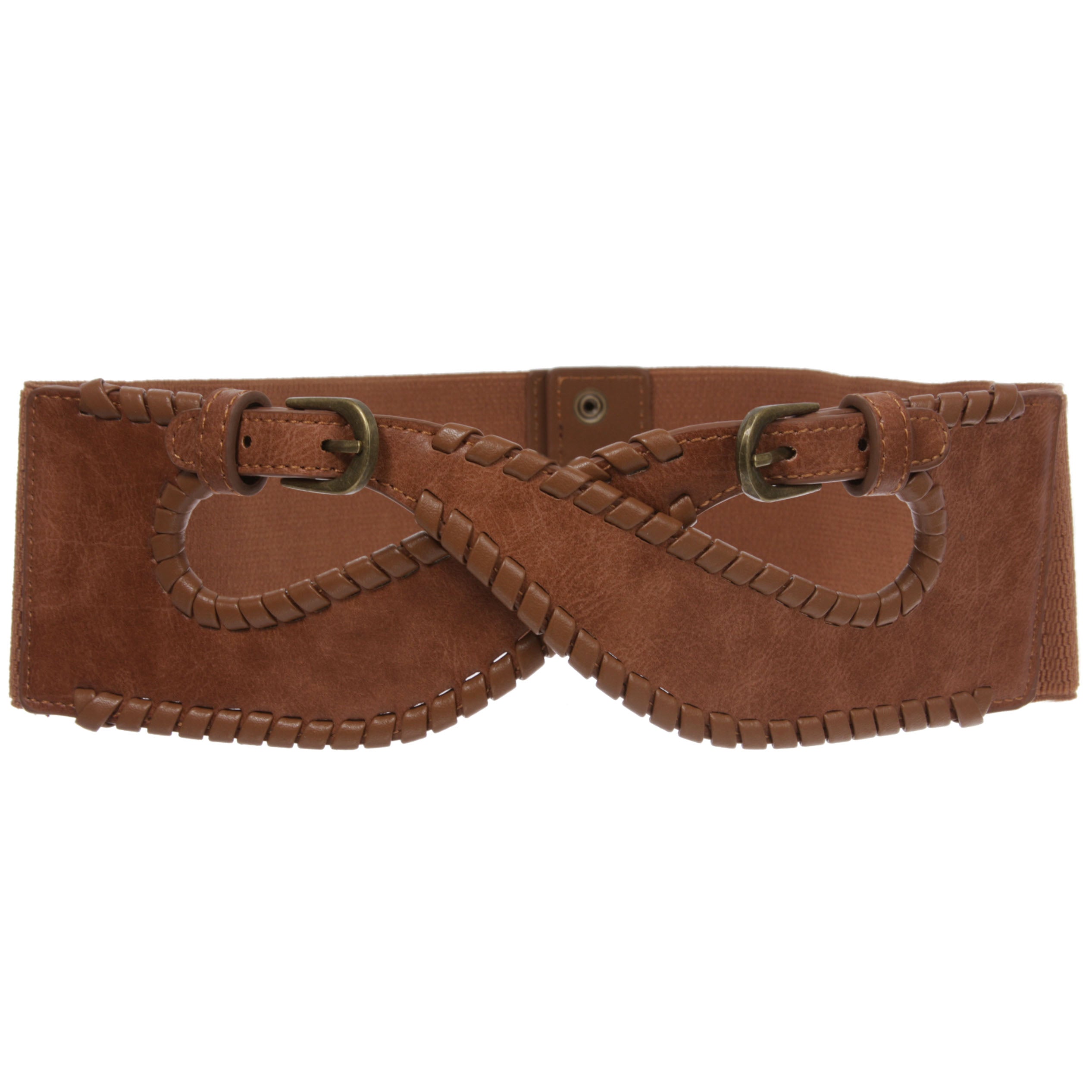 Women's 3 1/8" - 80 mm Wide Elastic Fashion High Waist Lace Edge Crossed Stretch Belt - OnlineBelts