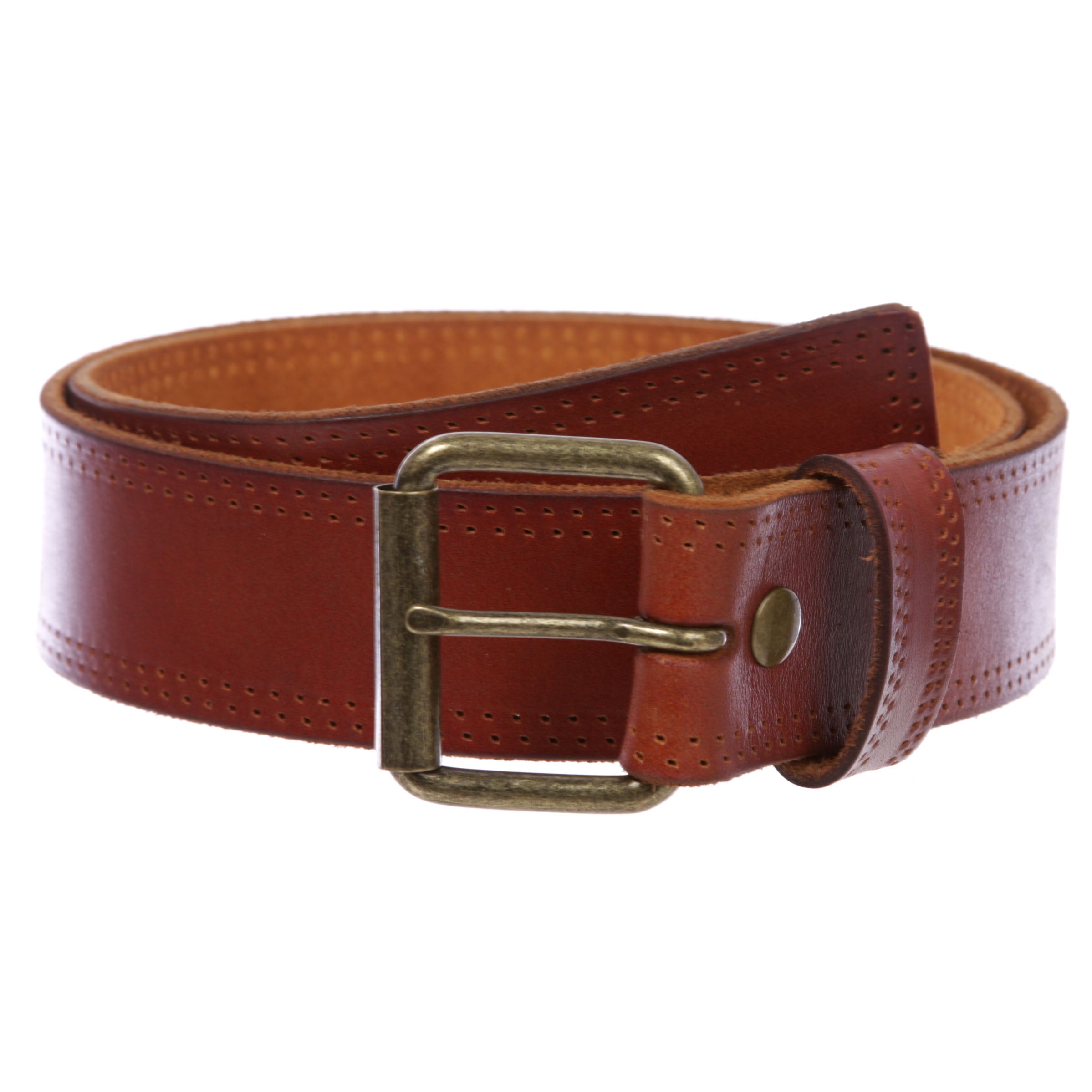 1 3/4" Snap on Classic Vintage Cowhide Thick Leather Casual Jean Belt - OnlineBelts