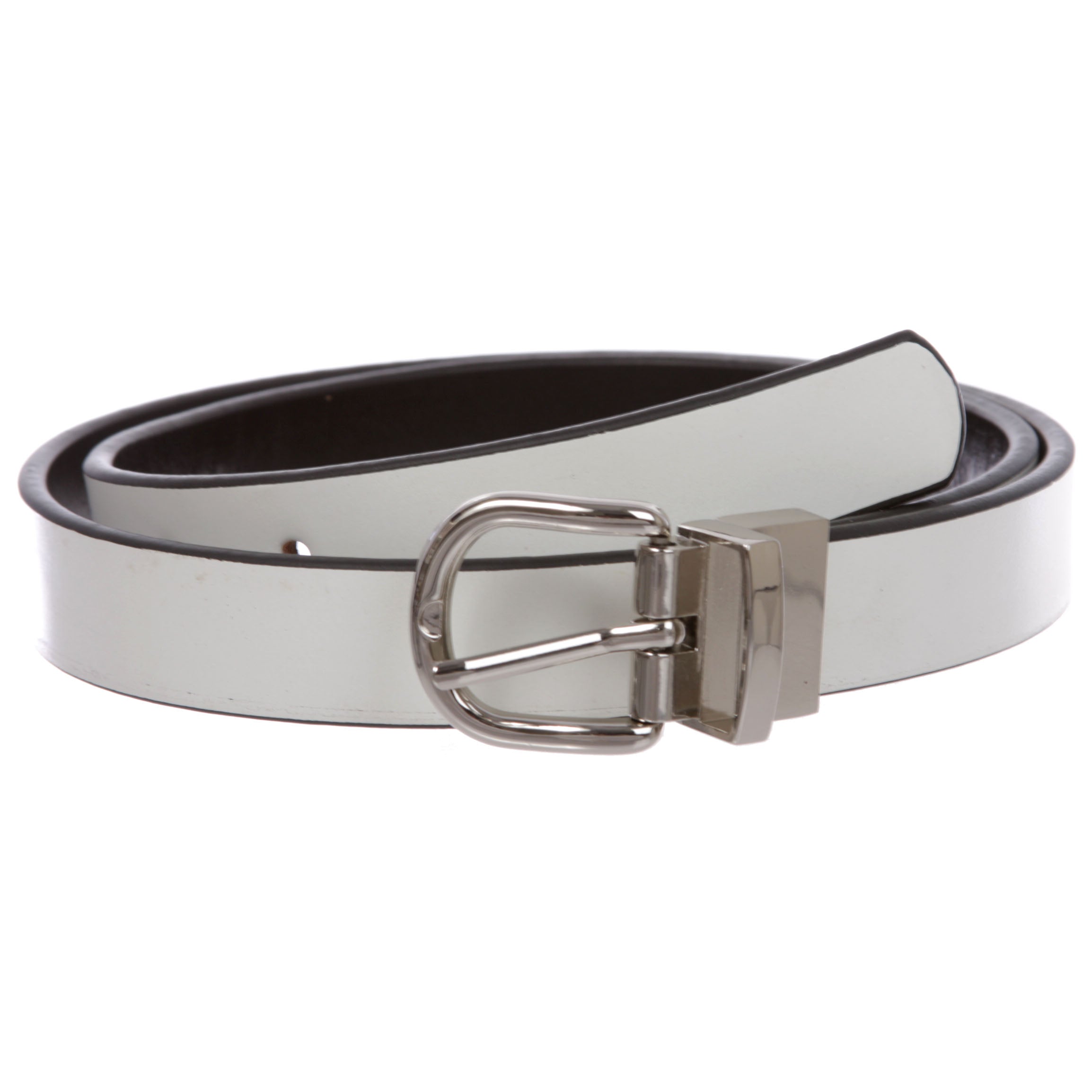 Women's Skinny Horse Shoe Reversible Leather Dress Belt - OnlineBelts