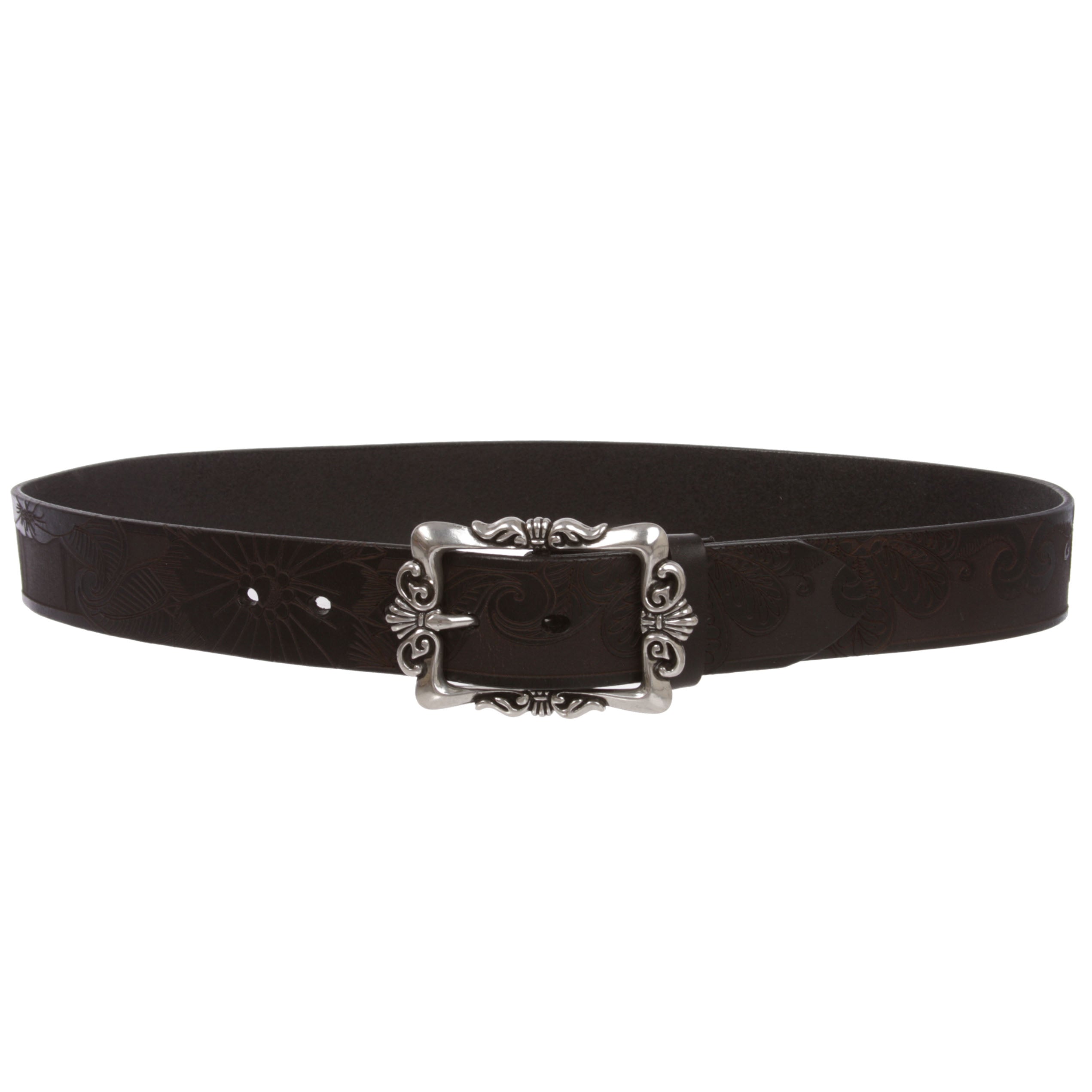 1 1/2" Snap On Soft Hand Floral Engraving Embossed Cowhide Full Grain Leather Belt - OnlineBelts