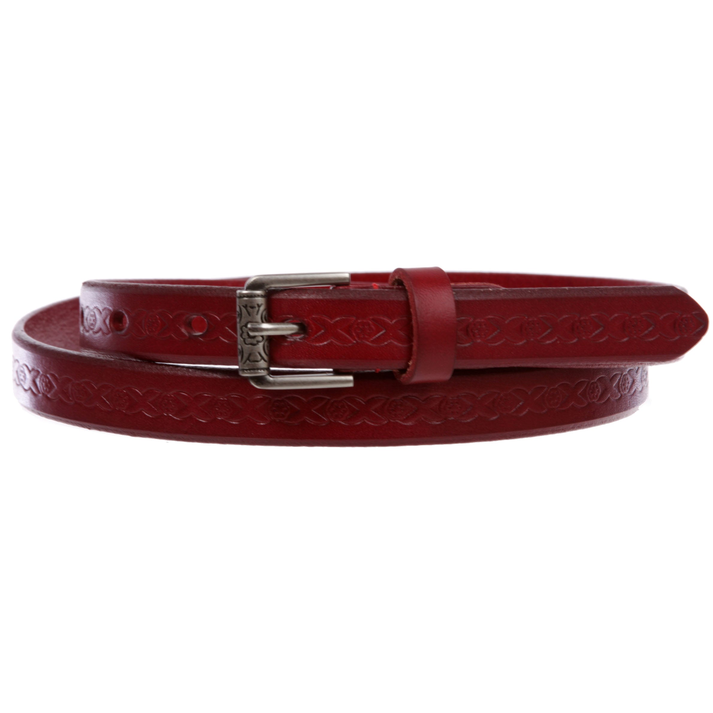 Women's 3/4" (17 mm) Full Grain Leather Embossed Skinny Beveled-Edge Belt - OnlineBelts