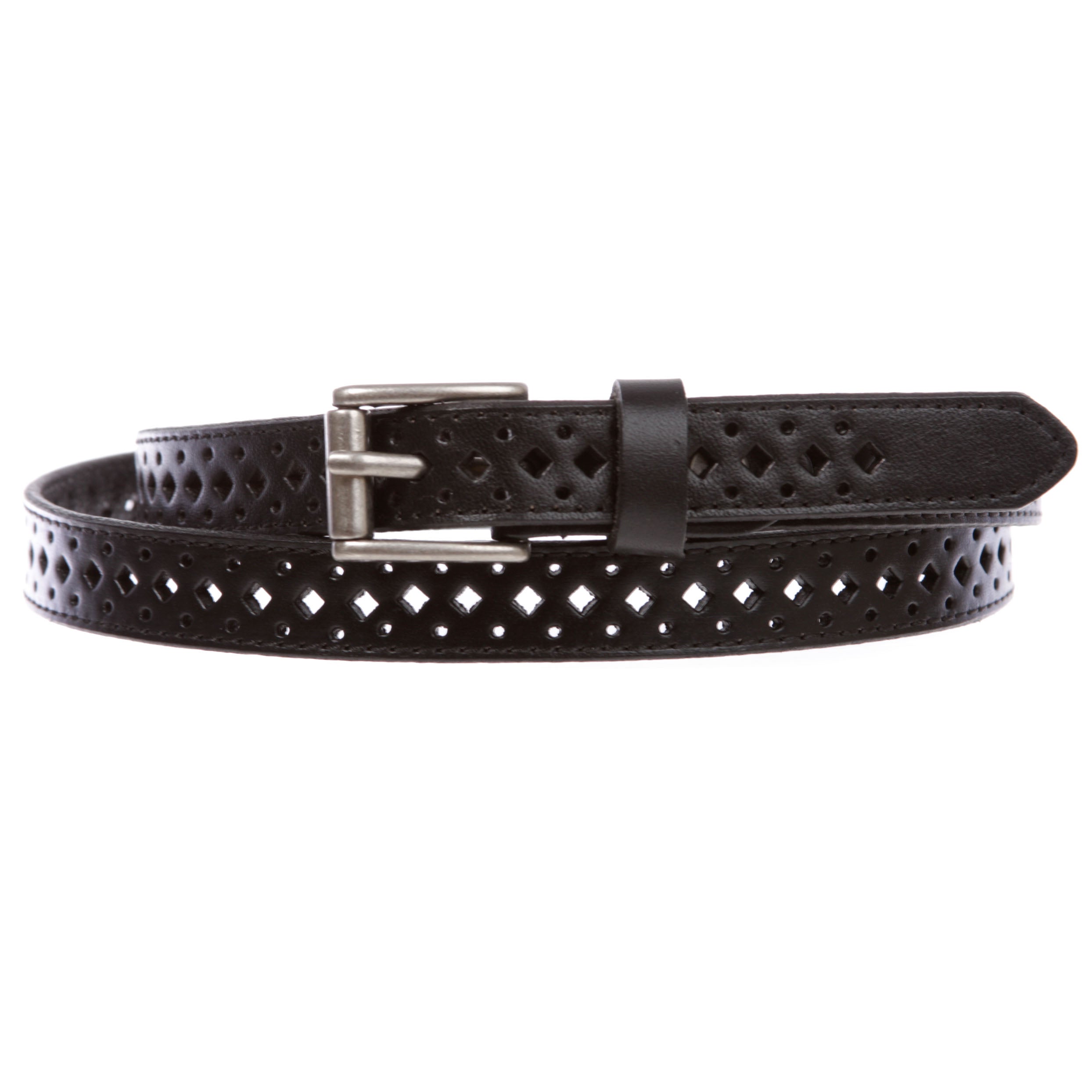 Women's 3/4" (17 mm) Full Grain Leather Perforated Skinny Stitched-Edge Belt - OnlineBelts