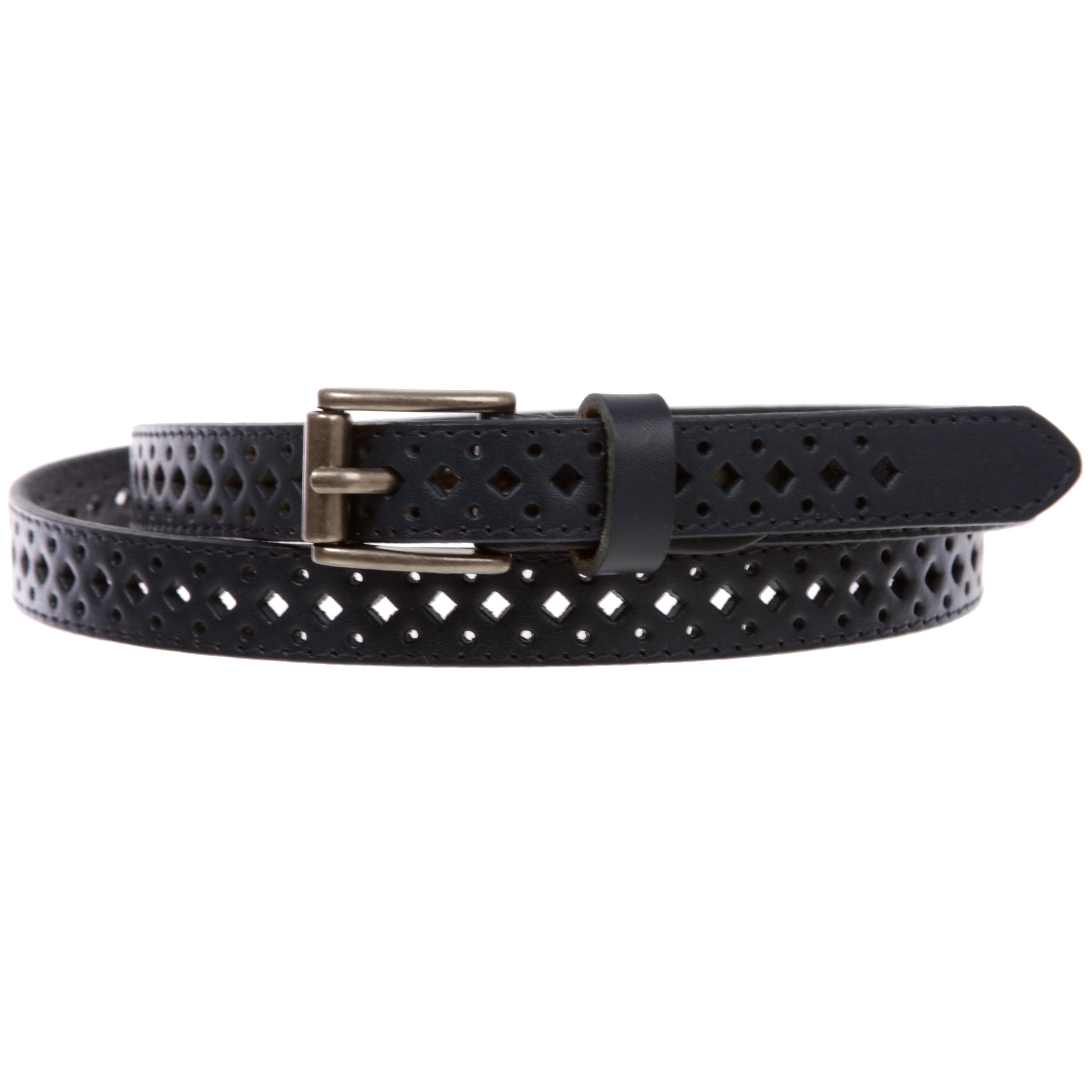 Women's 3/4" (17 mm) Full Grain Leather Perforated Skinny Stitched-Edge Belt - OnlineBelts