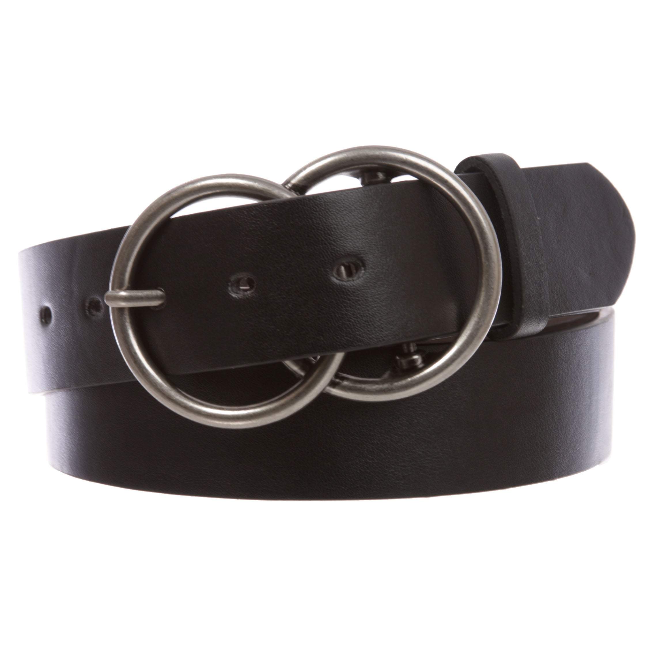 1 1/2" Snap On Round Double Circle O-Ring Buckle With Leather Belt - OnlineBelts