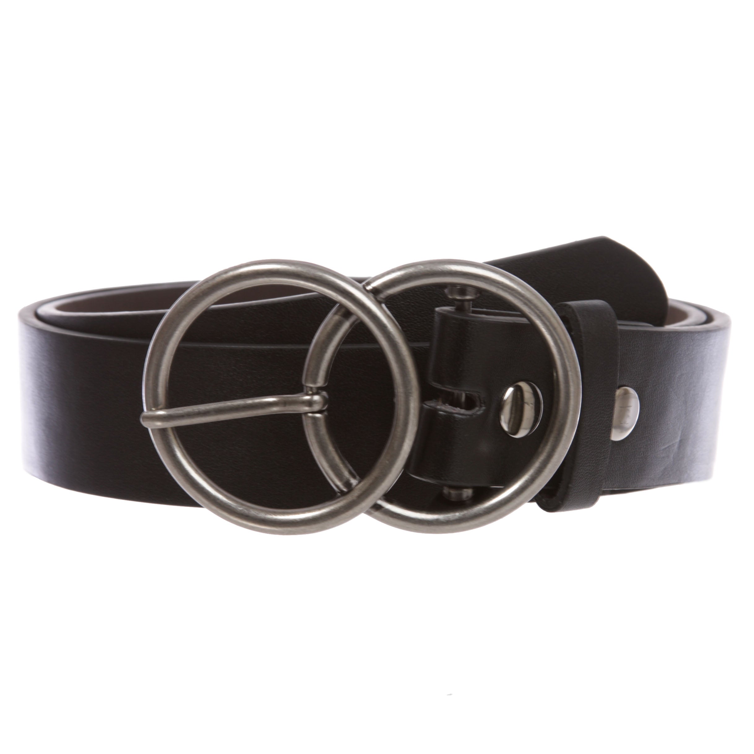 1 1/2" Snap On Round Double Circle O-Ring Buckle With Leather Belt - OnlineBelts