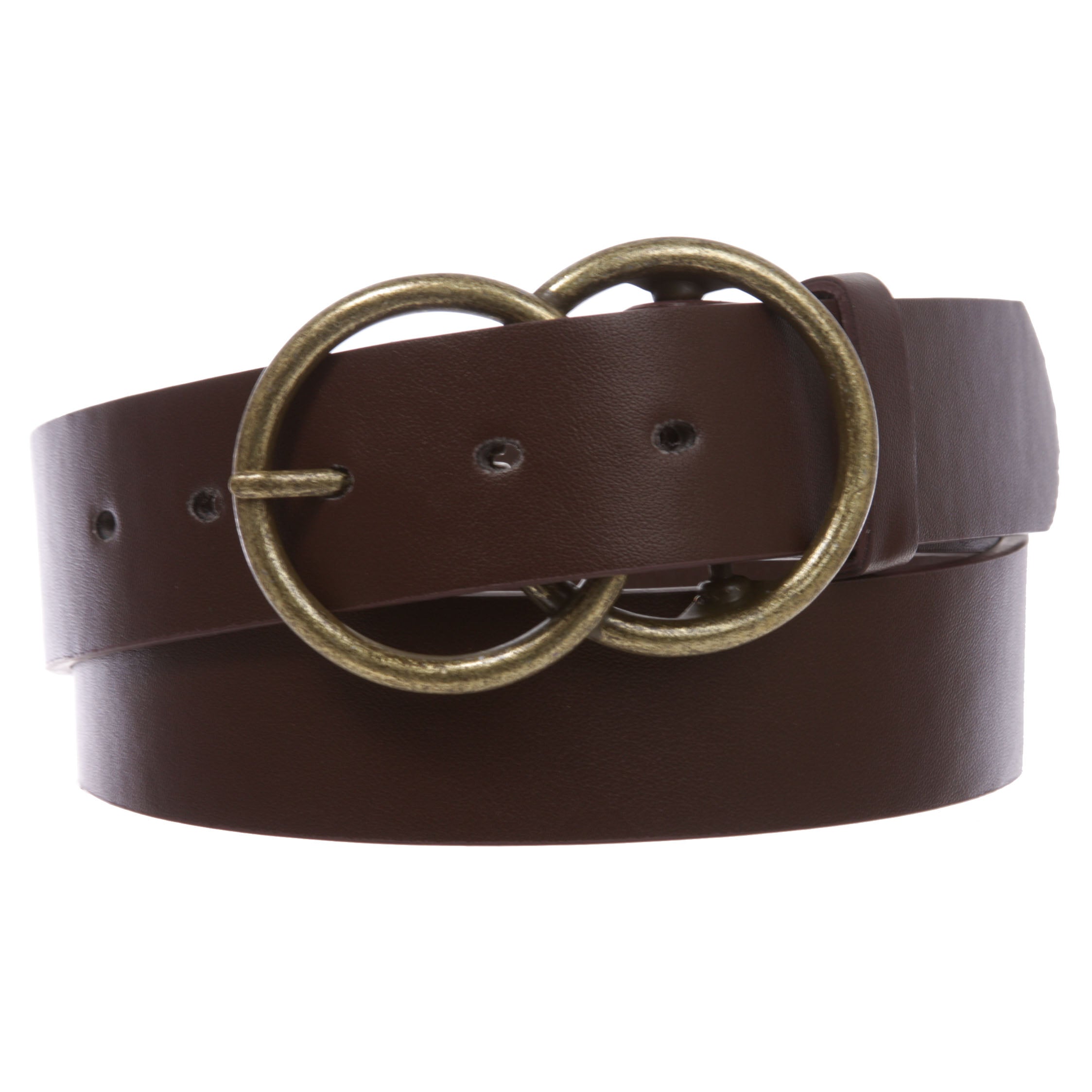 1 1/2" Snap On Round Double Circle O-Ring Buckle With Leather Belt - OnlineBelts