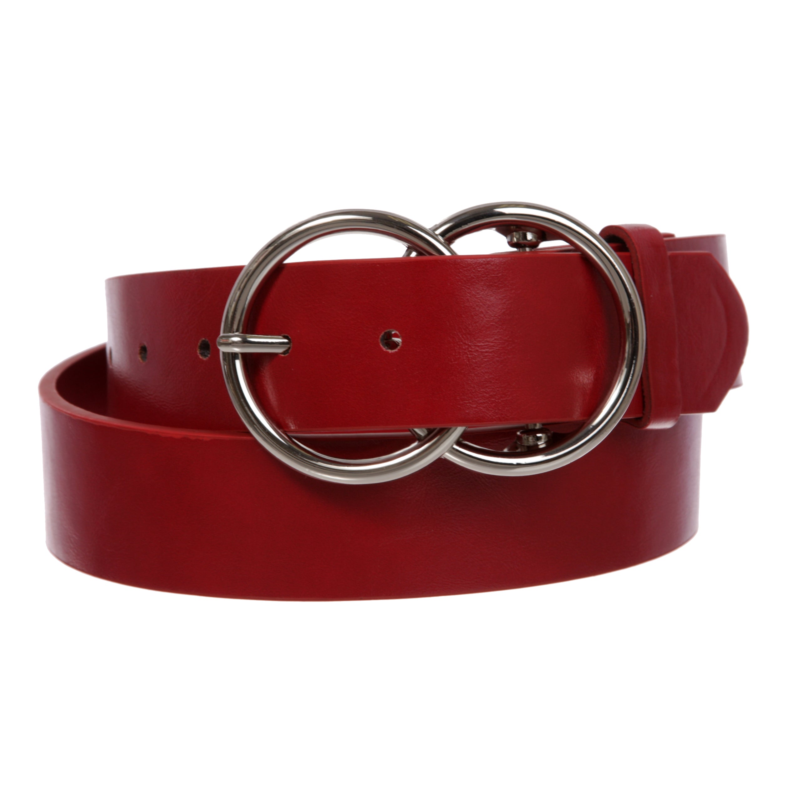 1 1/2" Snap On Round Double Circle O-Ring Buckle With Leather Belt - OnlineBelts