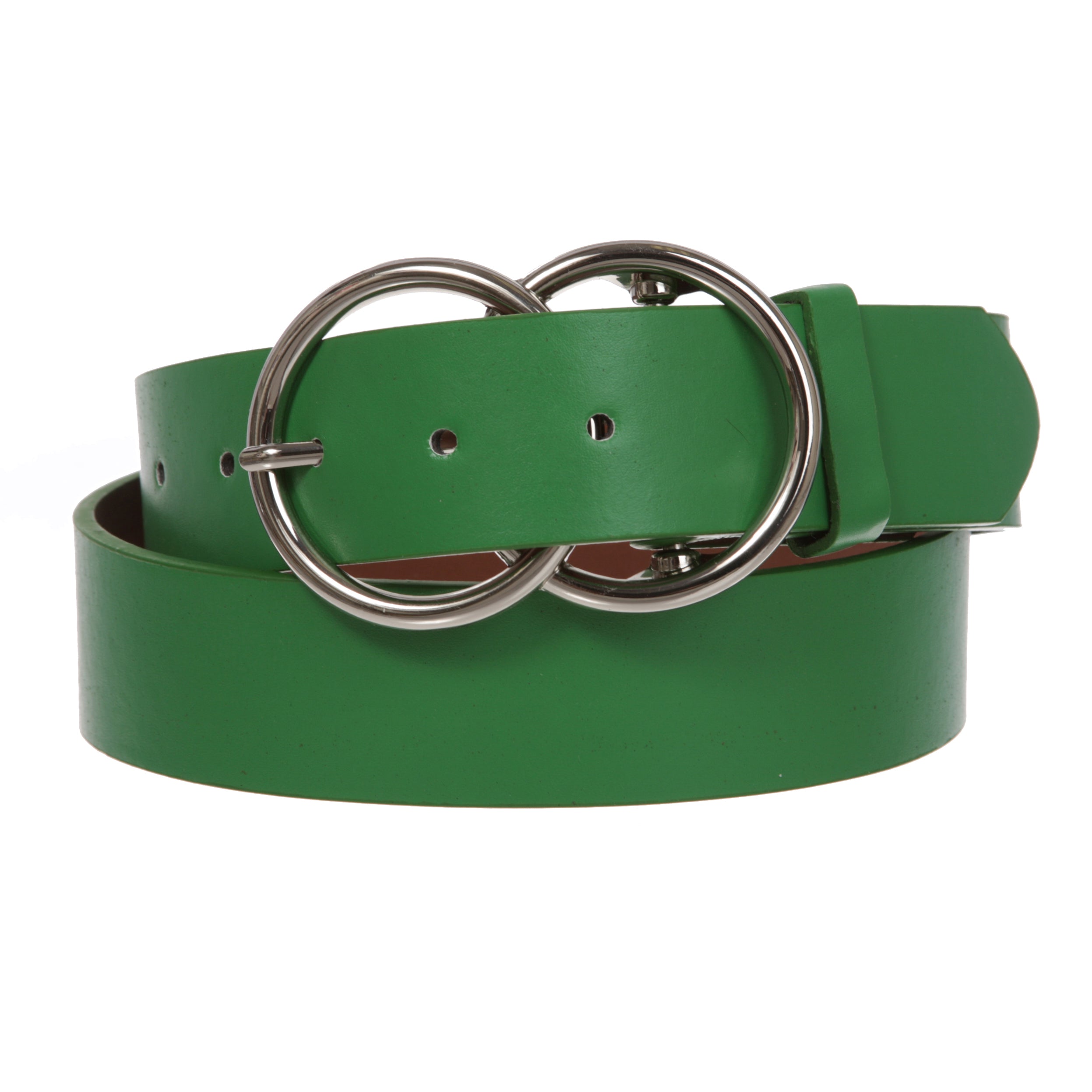 1 1/2" Snap On Round Double Circle O-Ring Buckle With Leather Belt - OnlineBelts