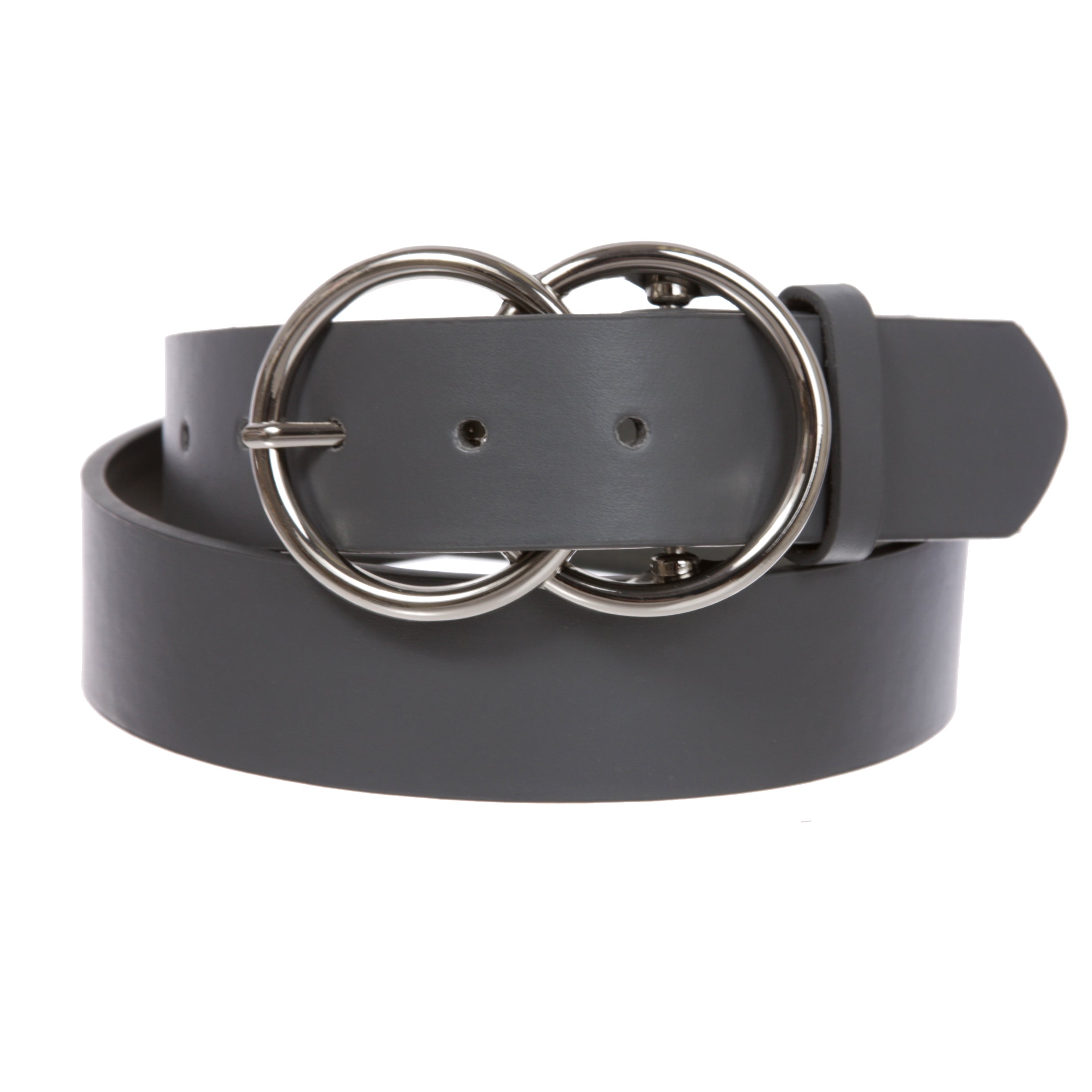 1 1/2" Snap On Round Double Circle O-Ring Buckle With Leather Belt - OnlineBelts