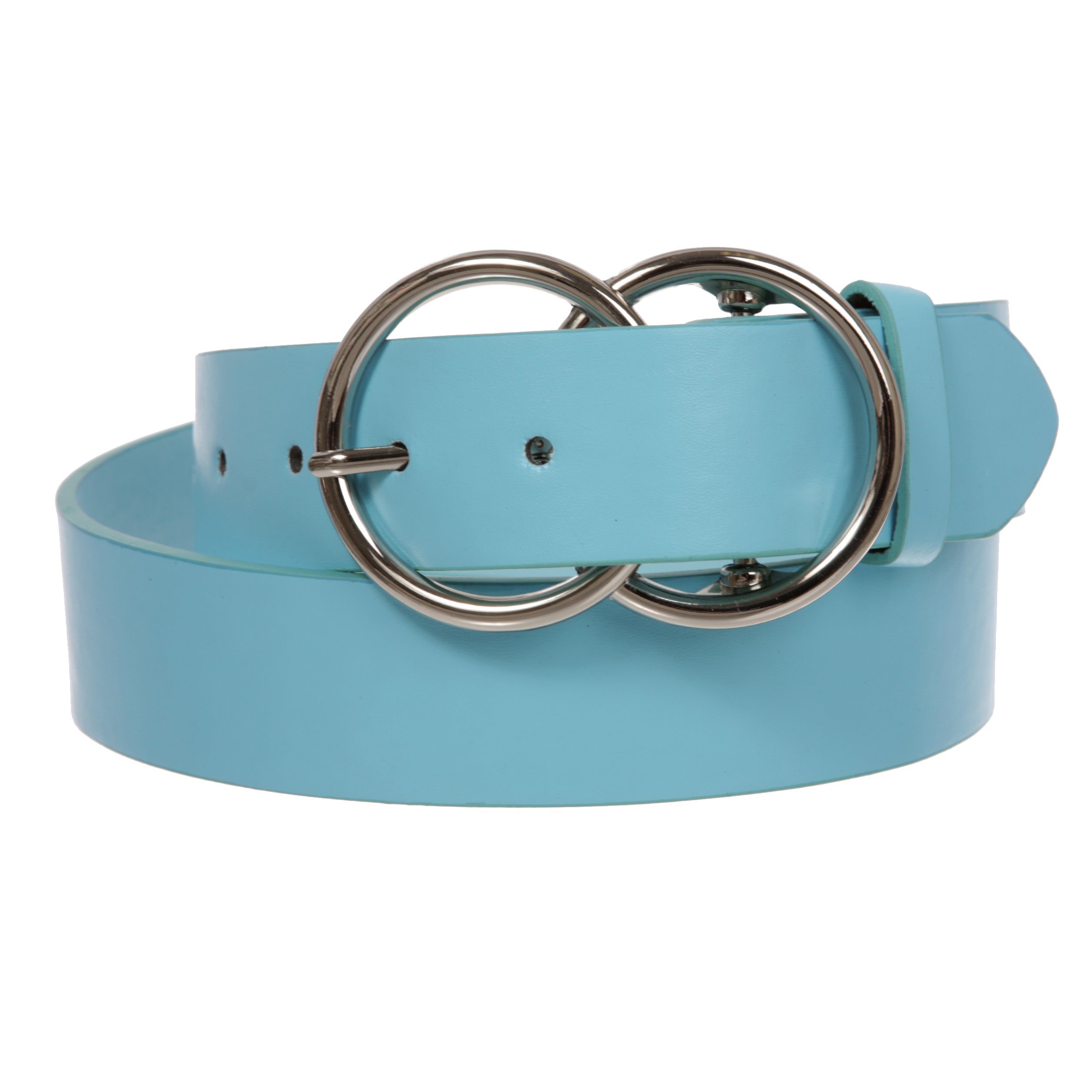 1 1/2" Snap On Round Double Circle O-Ring Buckle With Leather Belt - OnlineBelts