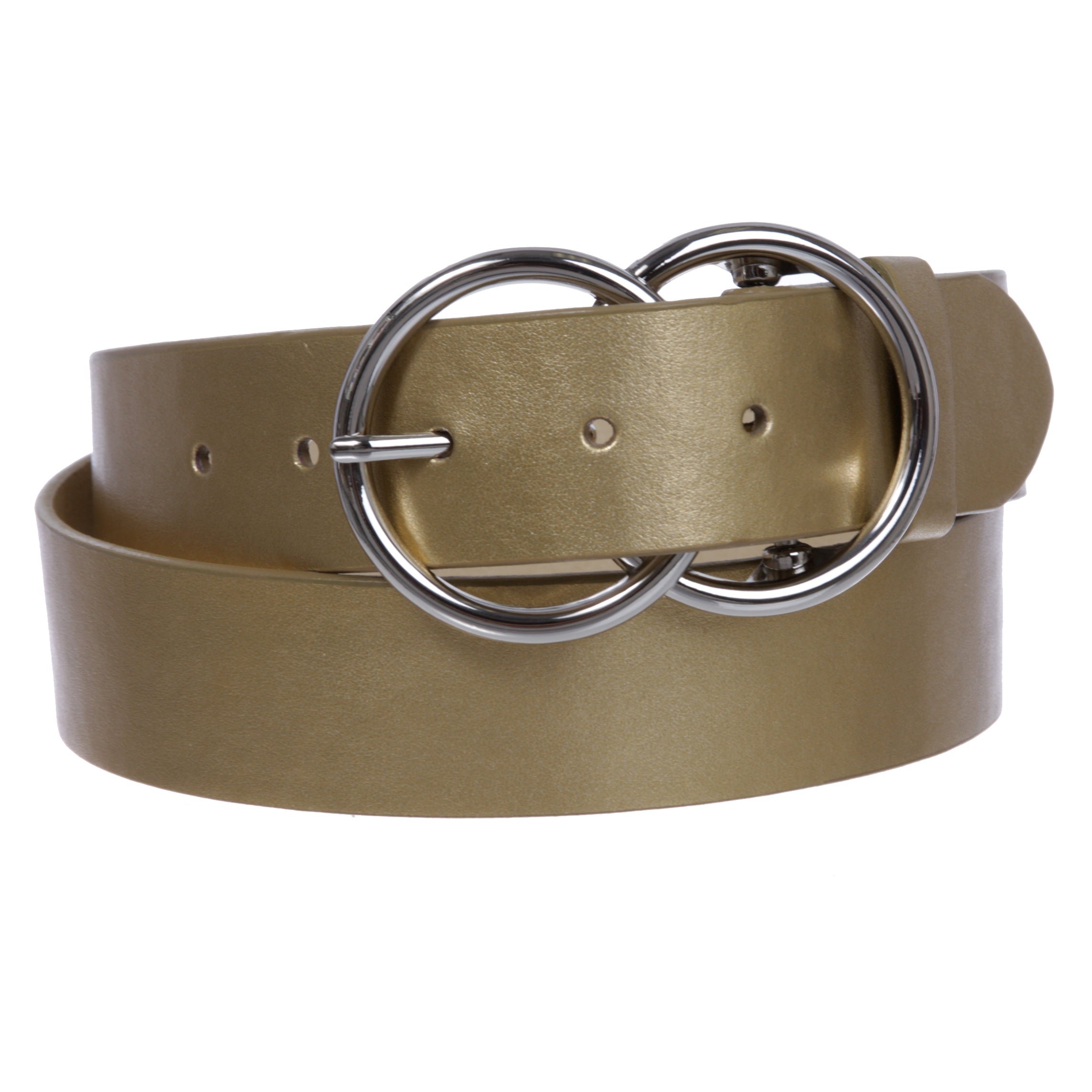 1 1/2" Snap On Round Double Circle O-Ring Buckle With Leather Belt - OnlineBelts