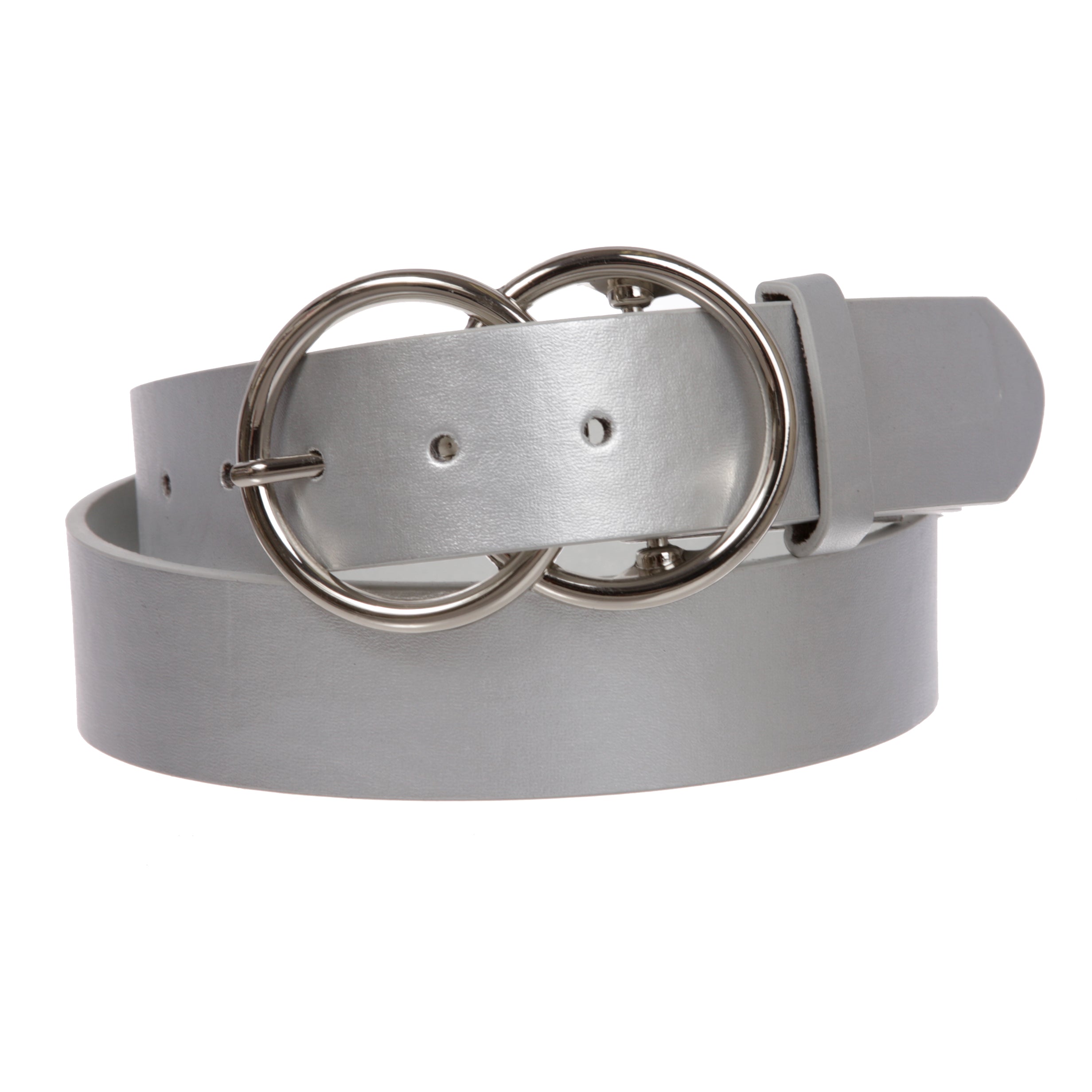 1 1/2" Snap On Round Double Circle O-Ring Buckle With Leather Belt - OnlineBelts