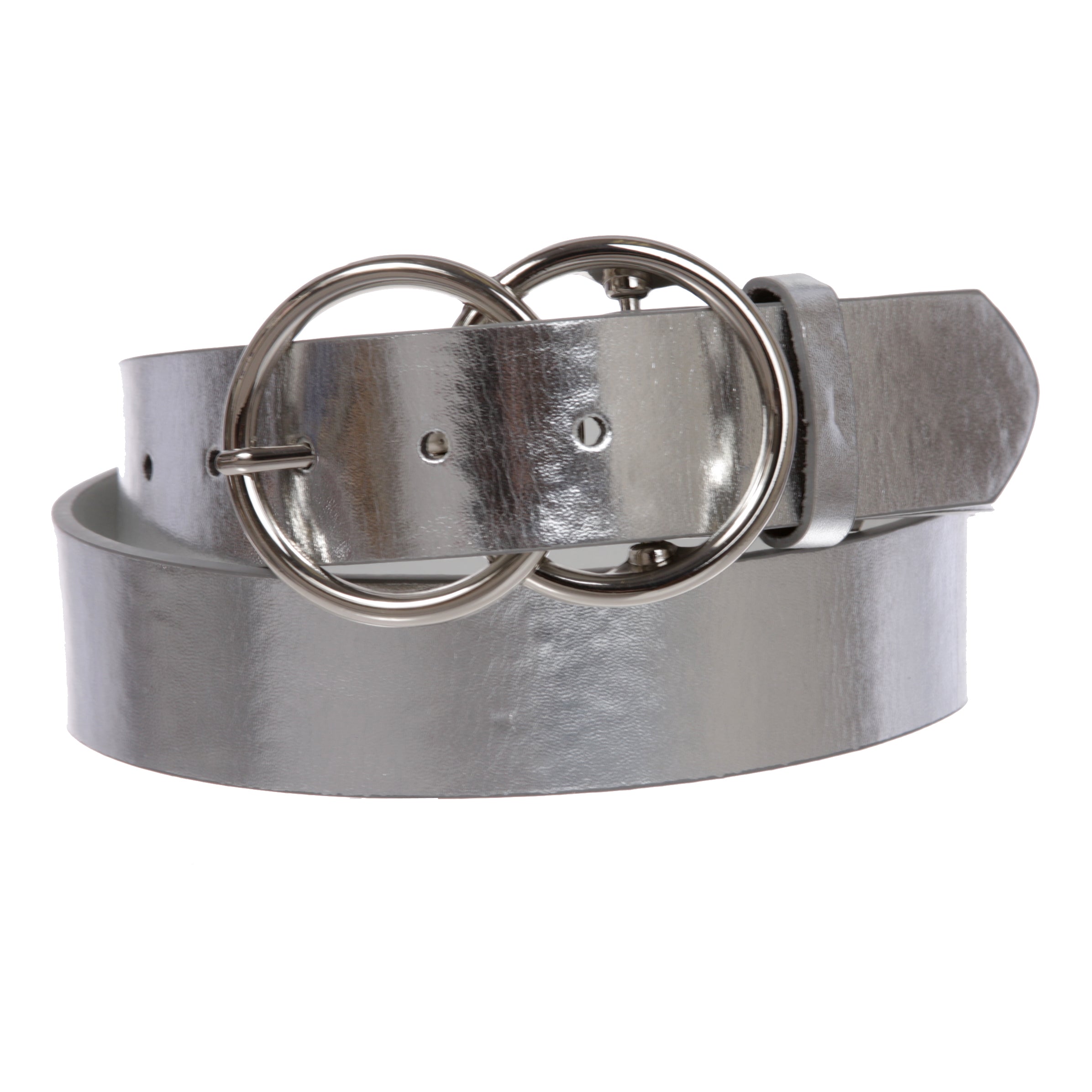 1 1/2" Snap On Round Double Circle O-Ring Buckle With Leather Belt - OnlineBelts