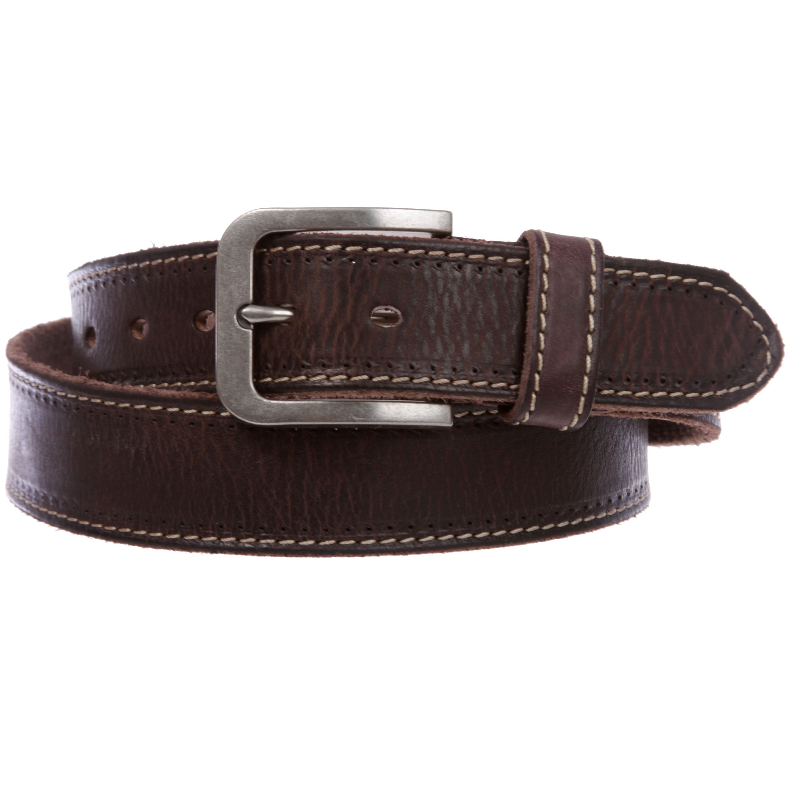 Men's Stitch Edged Vintage Cowhide Thick Leather Casual Jean Belt - OnlineBelts