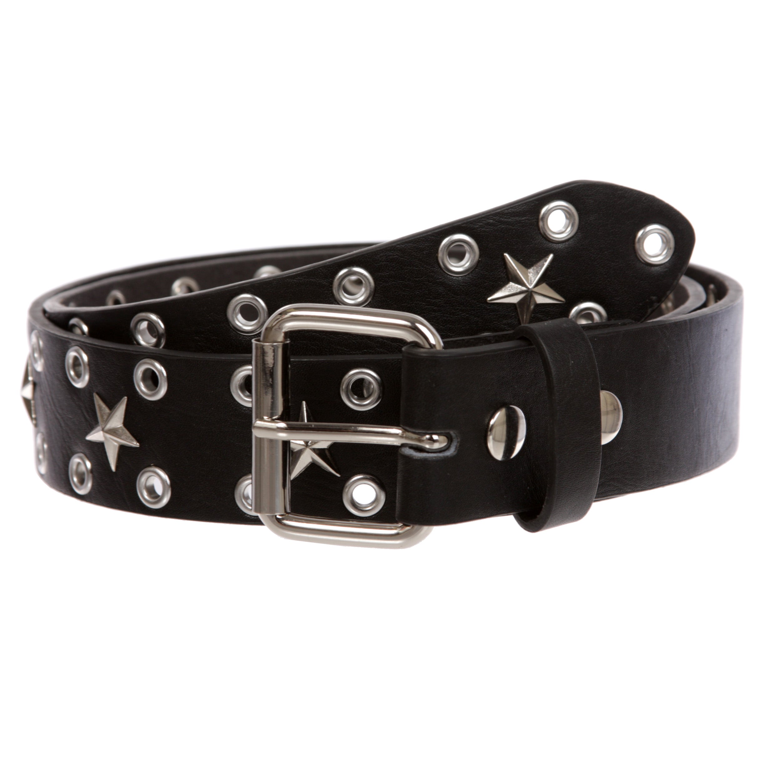 Silver Star Grommets Studded Leather Jean Belt - OnlineBelts