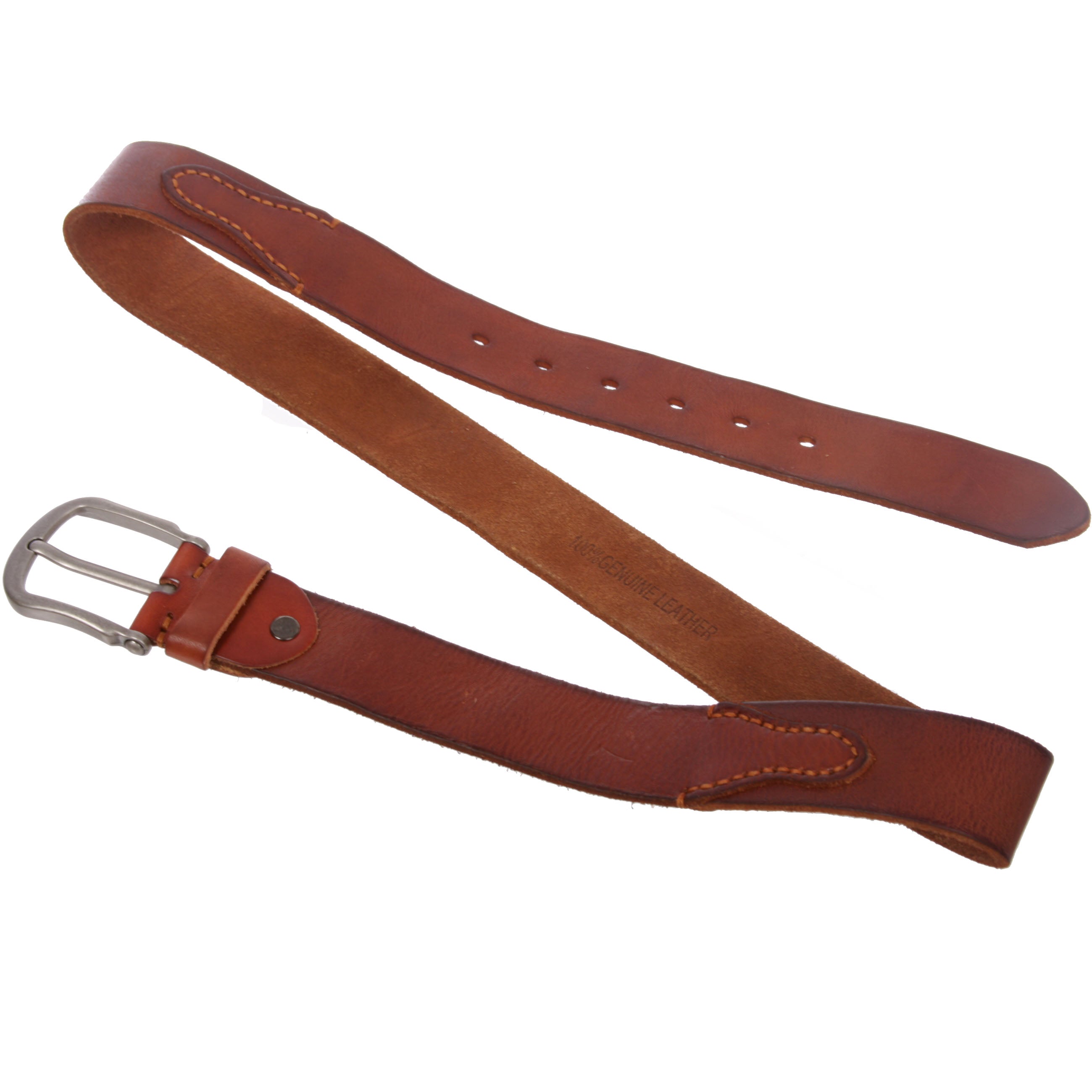 Men's Harness Stitch Linked Vintage Full Grain Thick Leather Casual Jean Belt - OnlineBelts