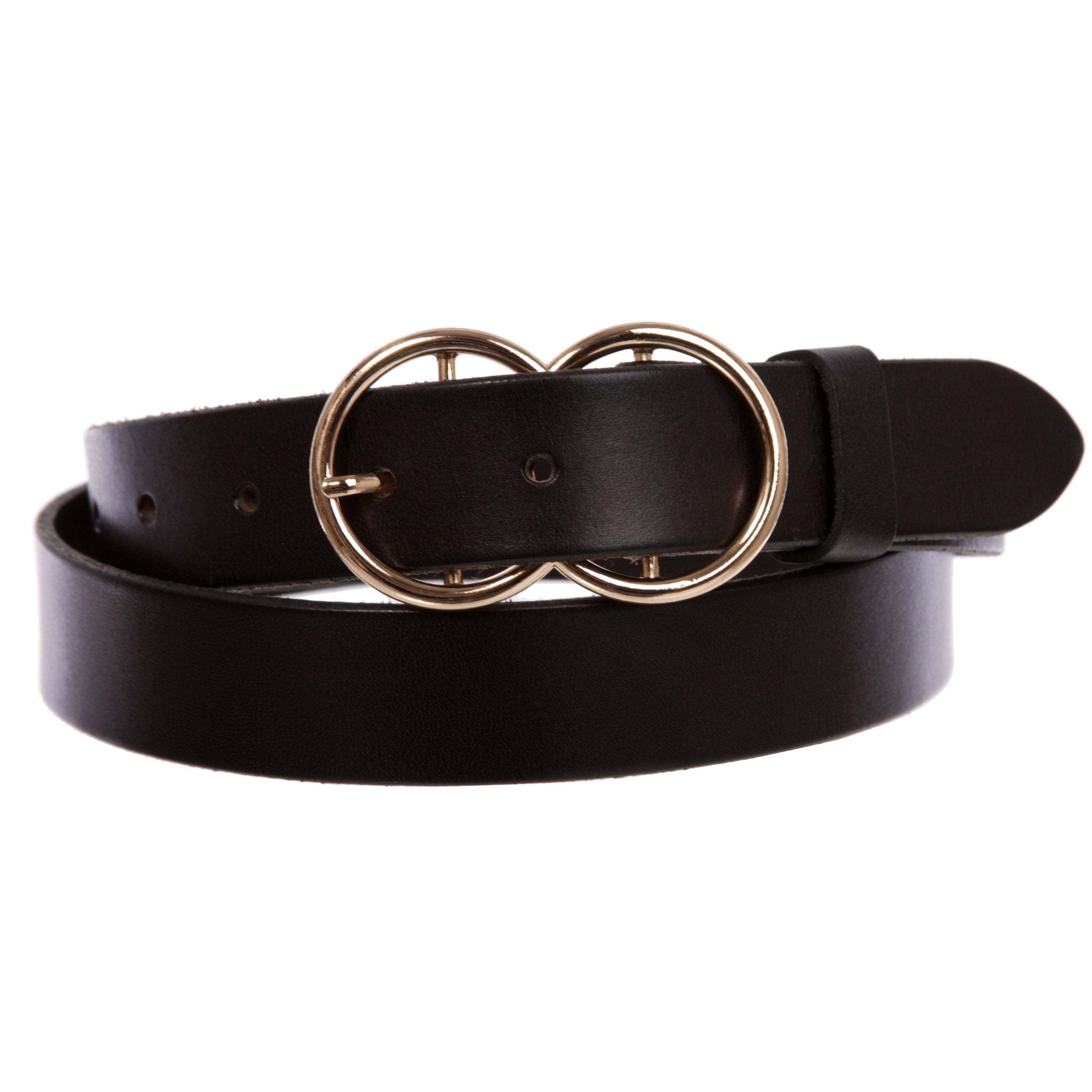 1 1/8" Snap On Round Double Circle O-Ring Buckle Cowhide Leather Belt - OnlineBelts