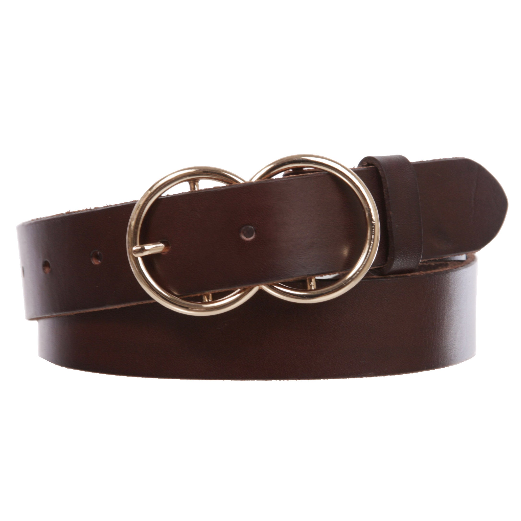 1 1/8" Snap On Round Double Circle O-Ring Buckle Cowhide Leather Belt - OnlineBelts