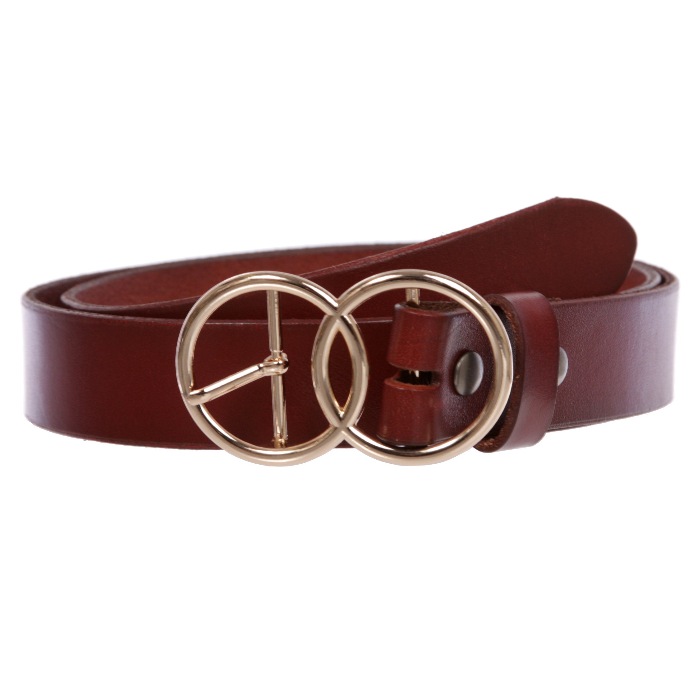 1 1/8" Snap On Round Double Circle O-Ring Buckle Cowhide Leather Belt - OnlineBelts