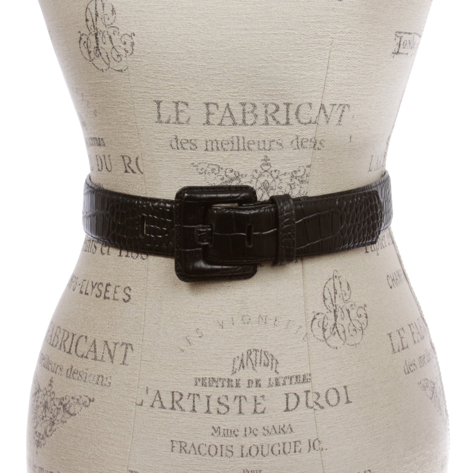 OnlineBelts Women Faux Embossed Alligator Full Grain Leather Square Belt - OnlineBelts