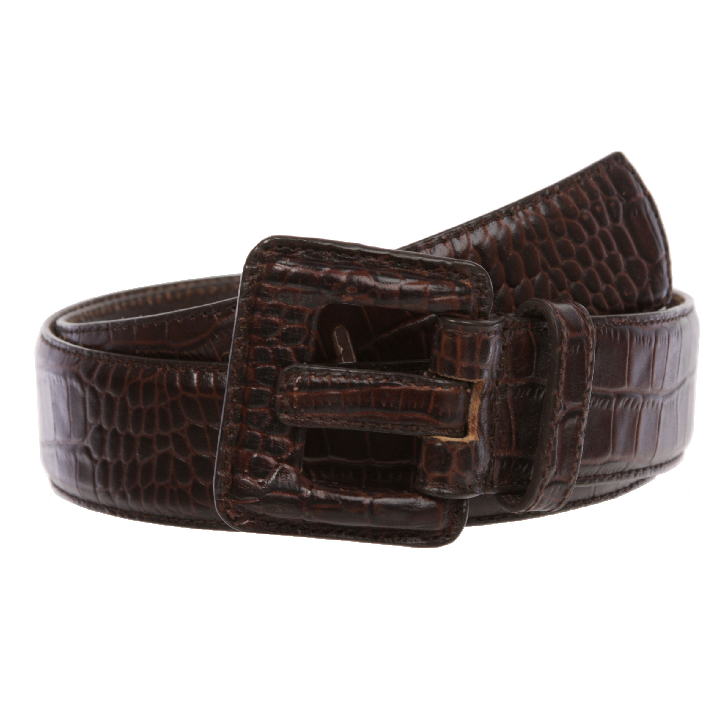 OnlineBelts Women Faux Embossed Alligator Full Grain Leather Square Belt - OnlineBelts