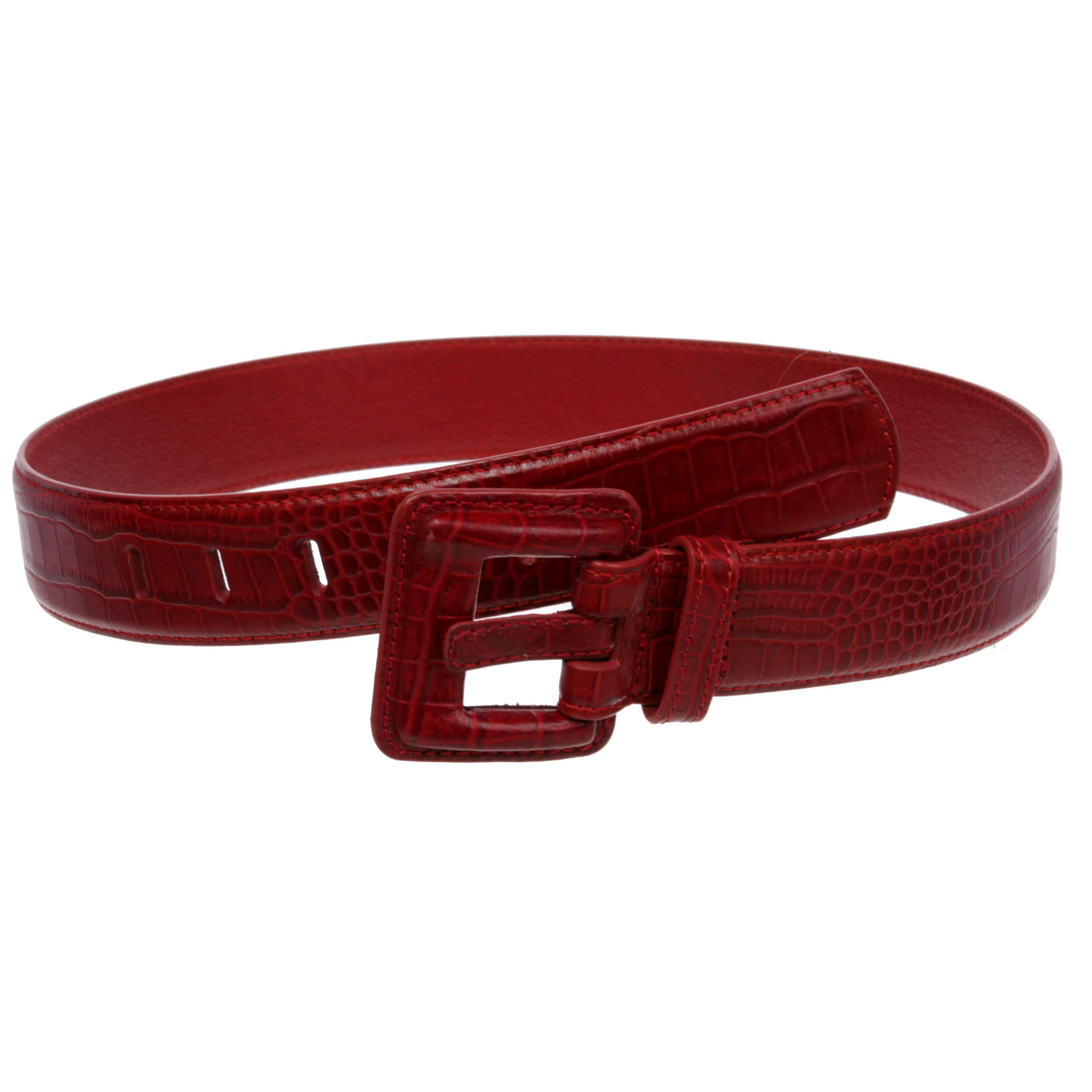 OnlineBelts Women Faux Embossed Alligator Full Grain Leather Square Belt - OnlineBelts