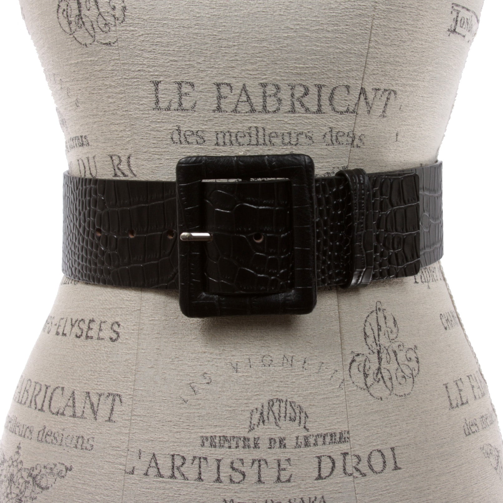 Women's 2 1/4" Wide High Waist Croco Print Full Grain Leather Fashion Square Belt - OnlineBelts