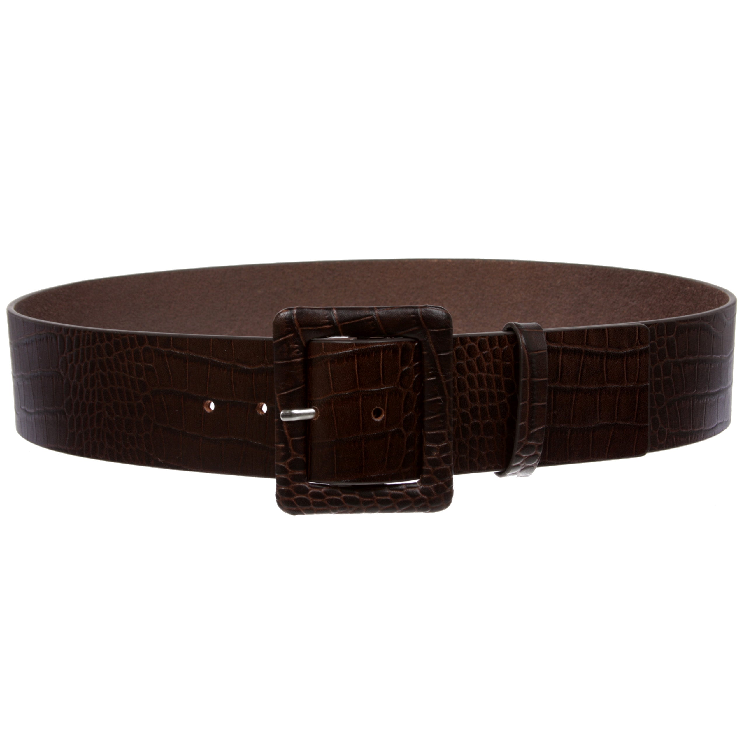 Women's 2 1/4" Wide High Waist Croco Print Full Grain Leather Fashion Square Belt - OnlineBelts