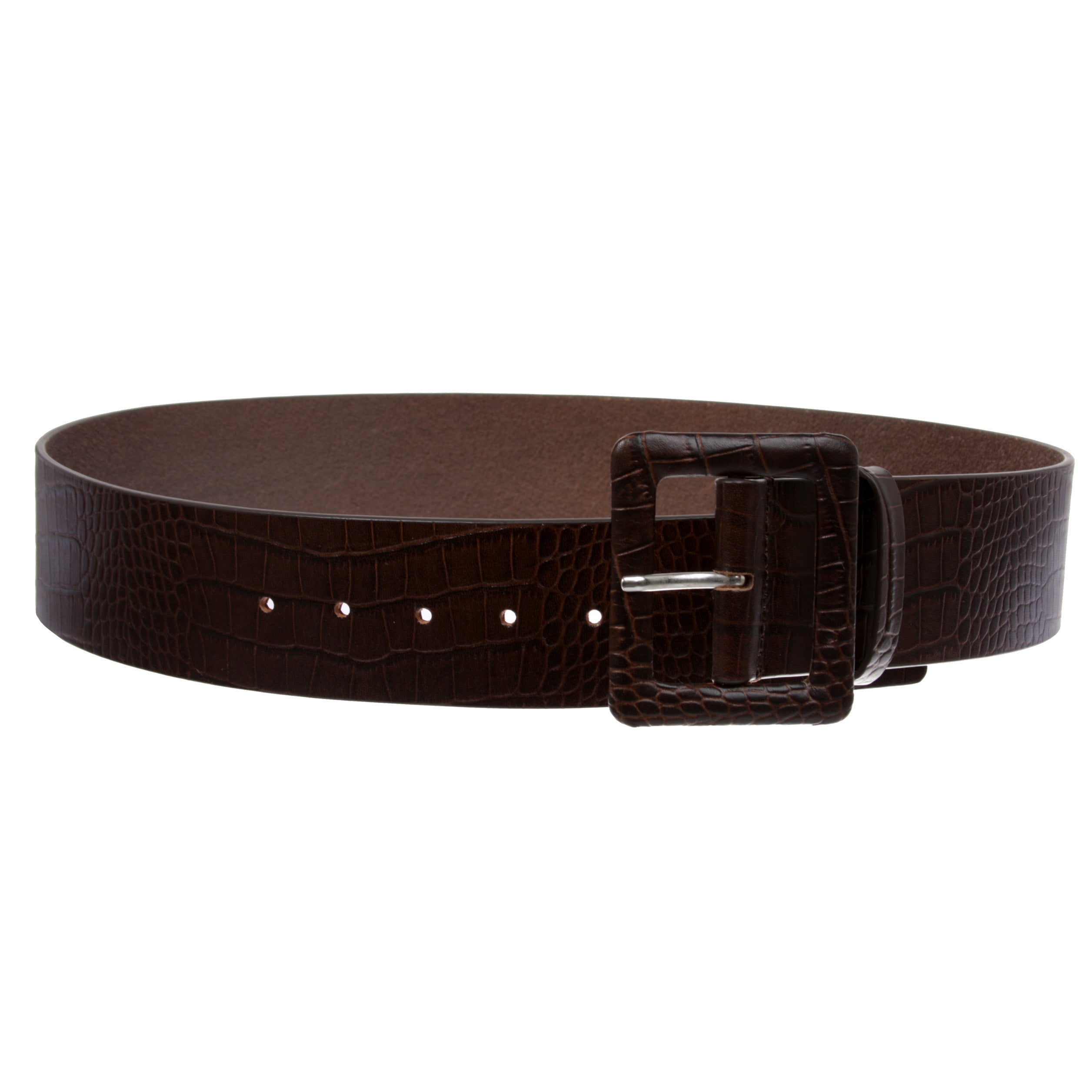 Women's 2 1/4" Wide High Waist Croco Print Full Grain Leather Fashion Square Belt - OnlineBelts