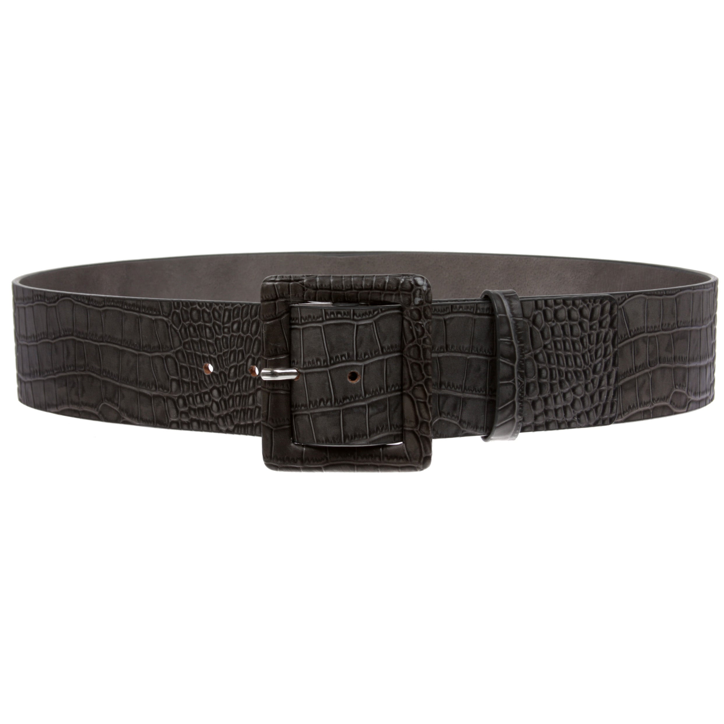Women's 2 1/4" Wide High Waist Croco Print Full Grain Leather Fashion Square Belt - OnlineBelts