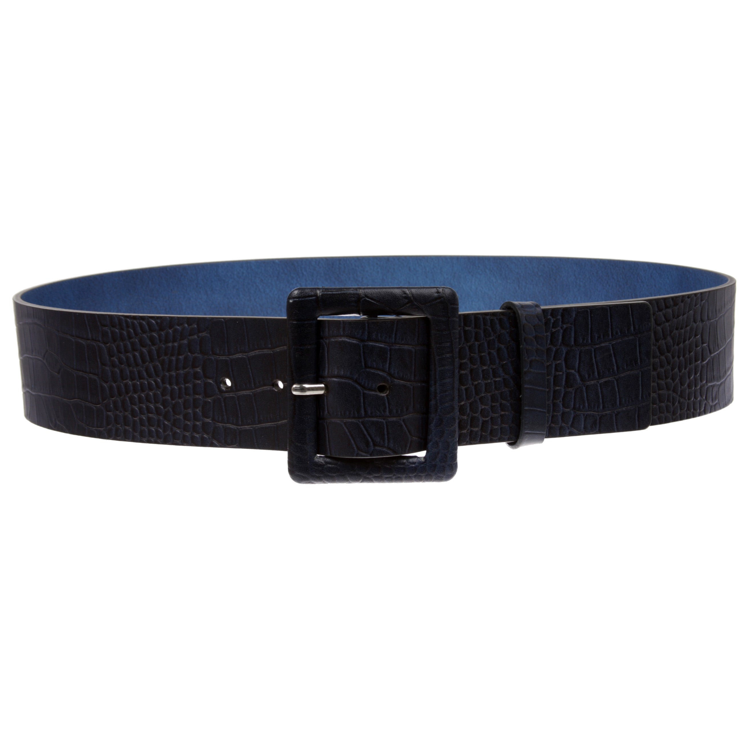 Women's 2 1/4" Wide High Waist Croco Print Full Grain Leather Fashion Square Belt - OnlineBelts