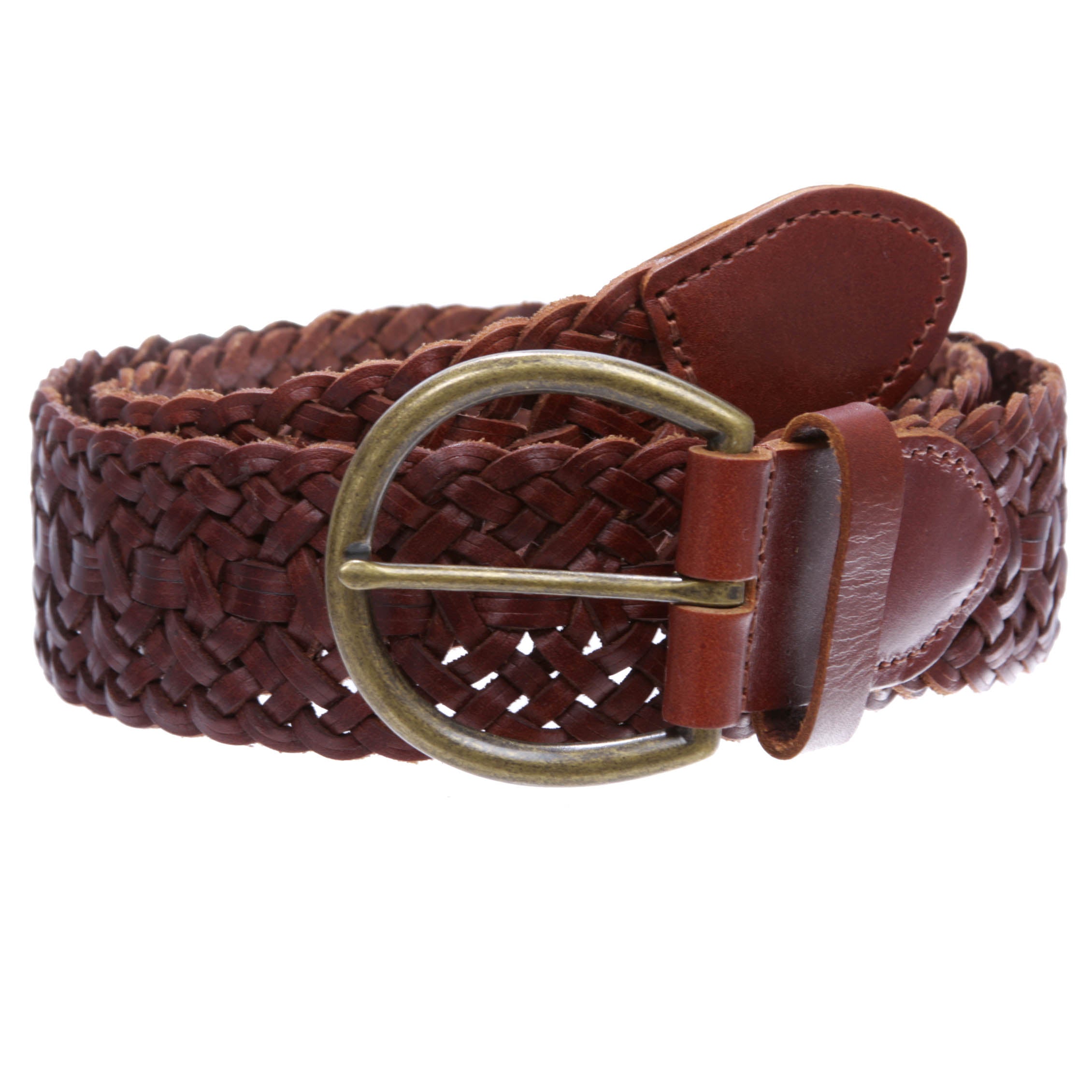 Women's 2" (50mm) Braided Woven Leather Belt with Horseshoe Buckle - OnlineBelts