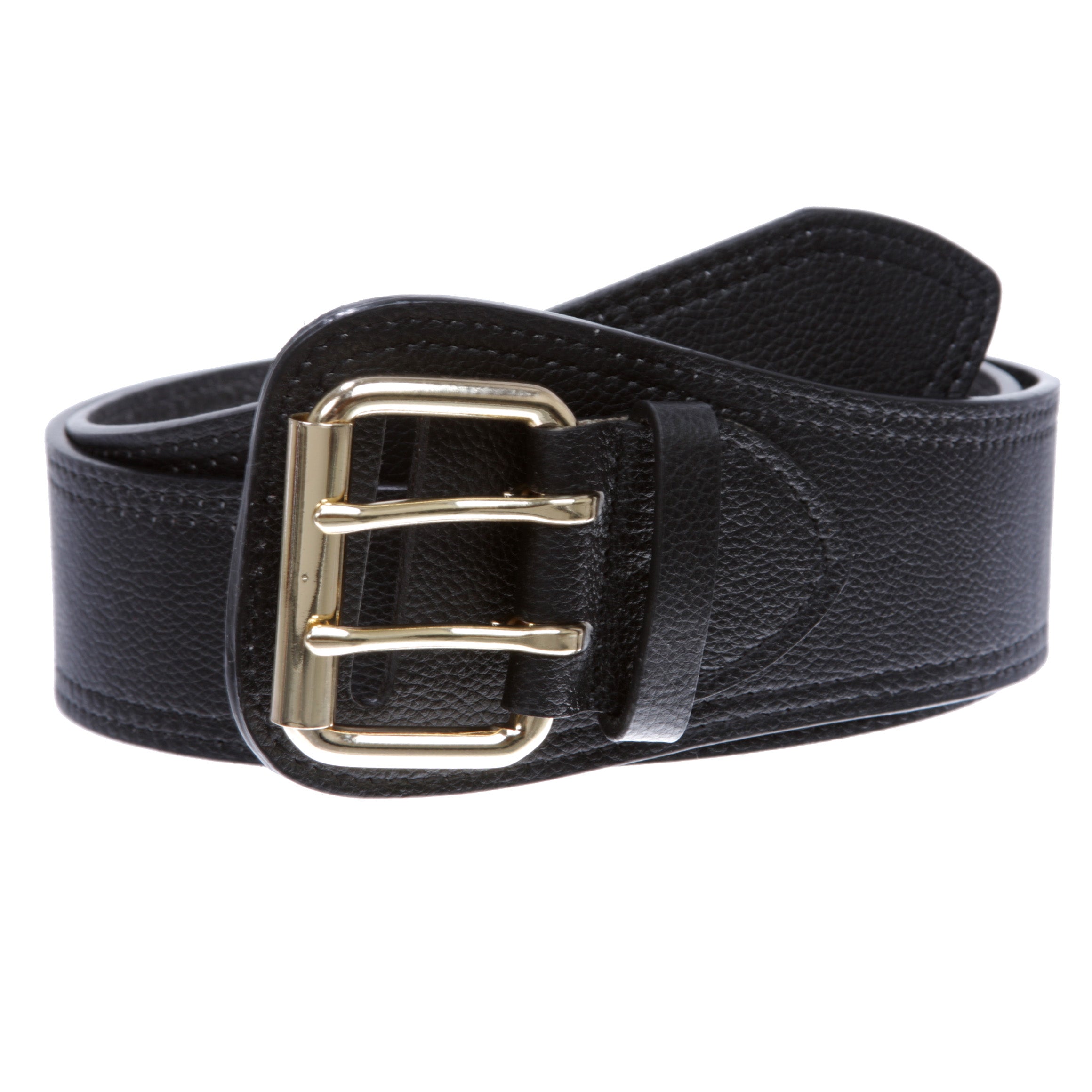 Women's Litchi Veined Double Stitch Double Hole Tapered Leather Belt - OnlineBelts