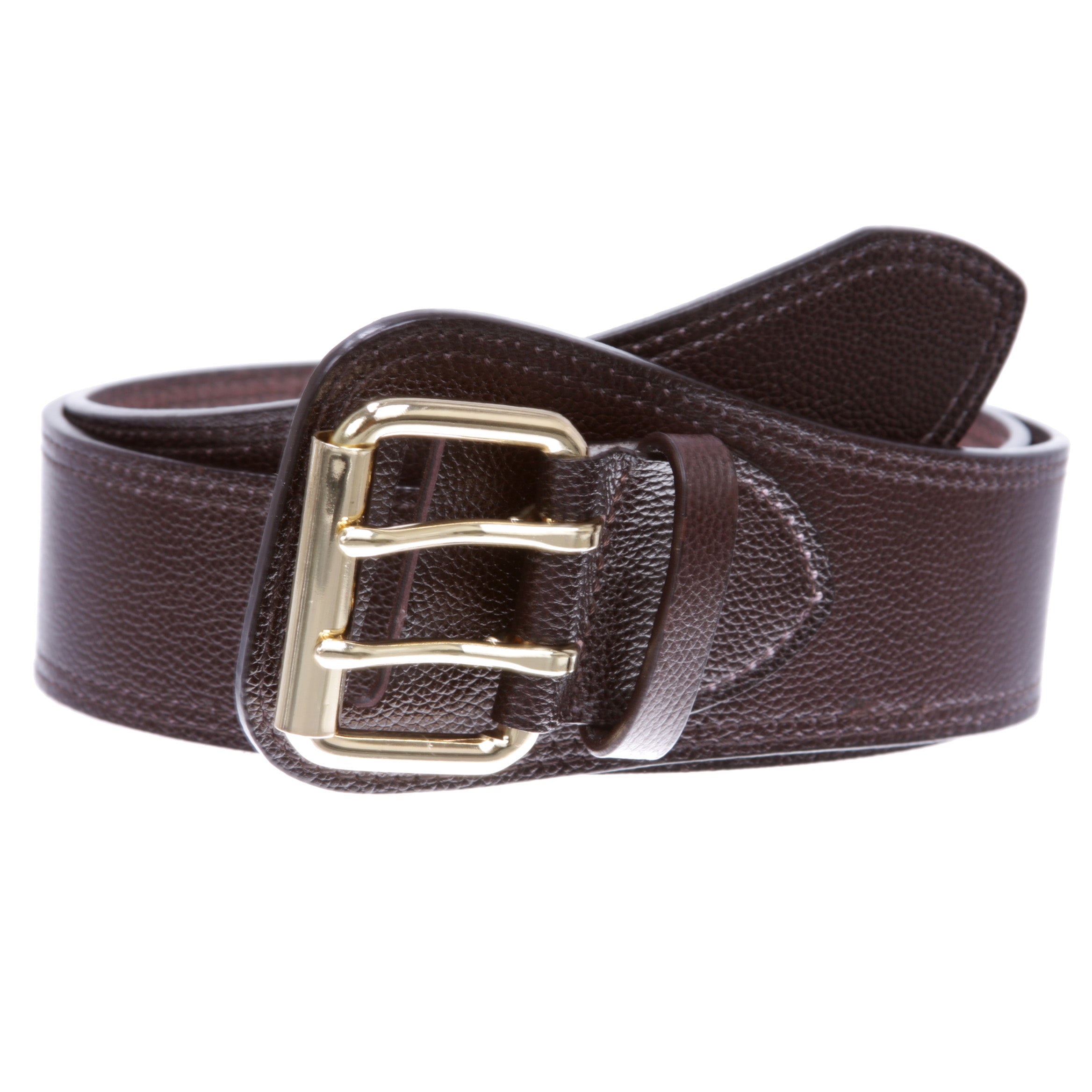 Women's Litchi Veined Double Stitch Double Hole Tapered Leather Belt - OnlineBelts
