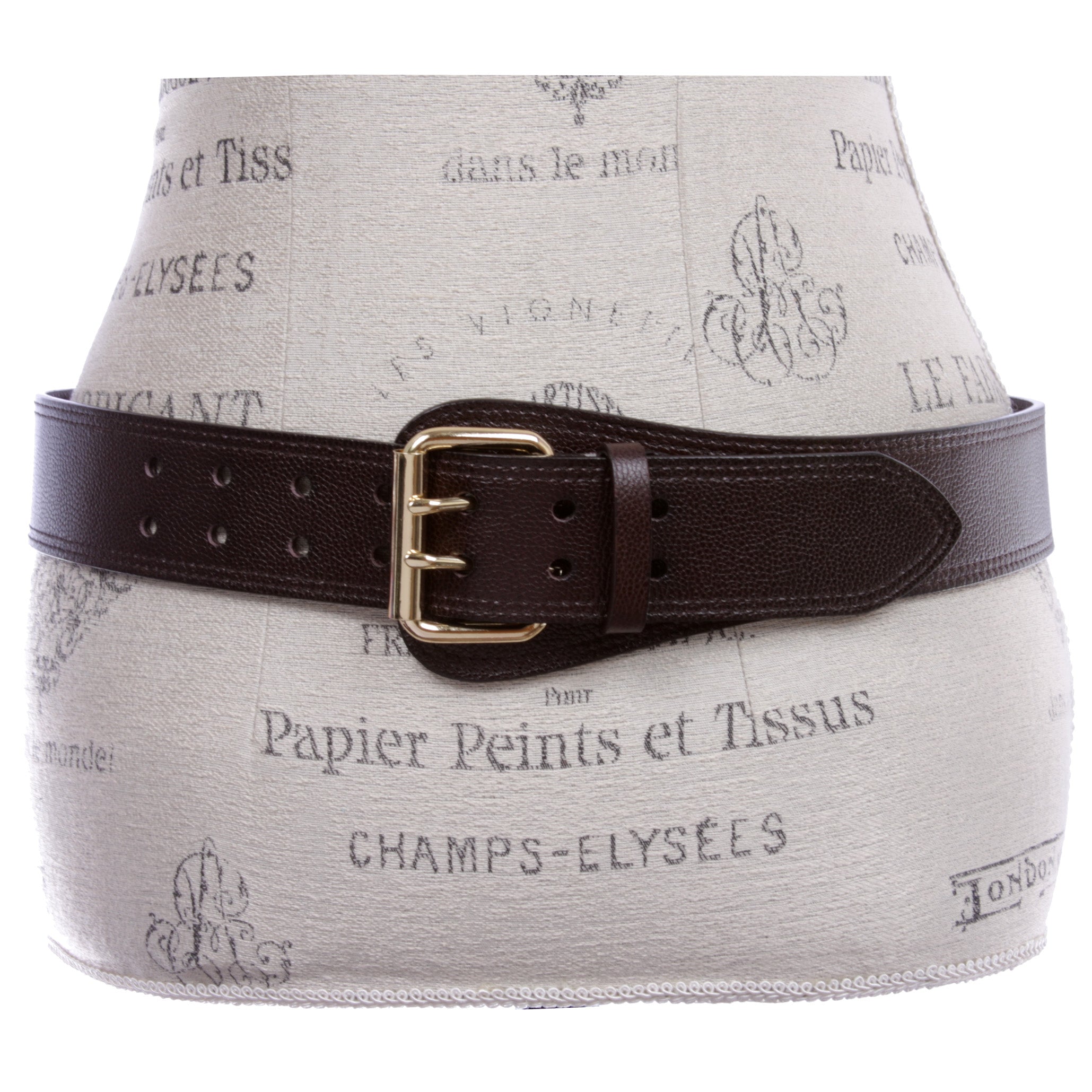 Women's Litchi Veined Double Stitch Double Hole Tapered Leather Belt - OnlineBelts