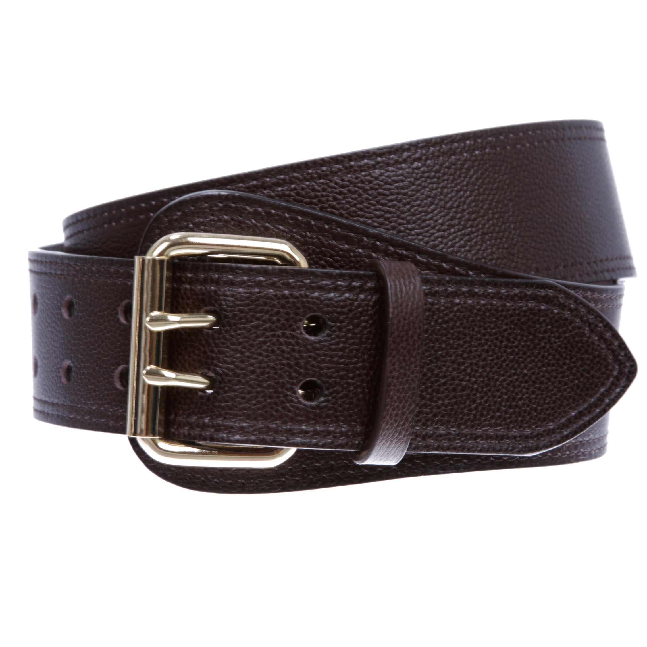 Women's Litchi Veined Double Stitch Double Hole Tapered Leather Belt - OnlineBelts