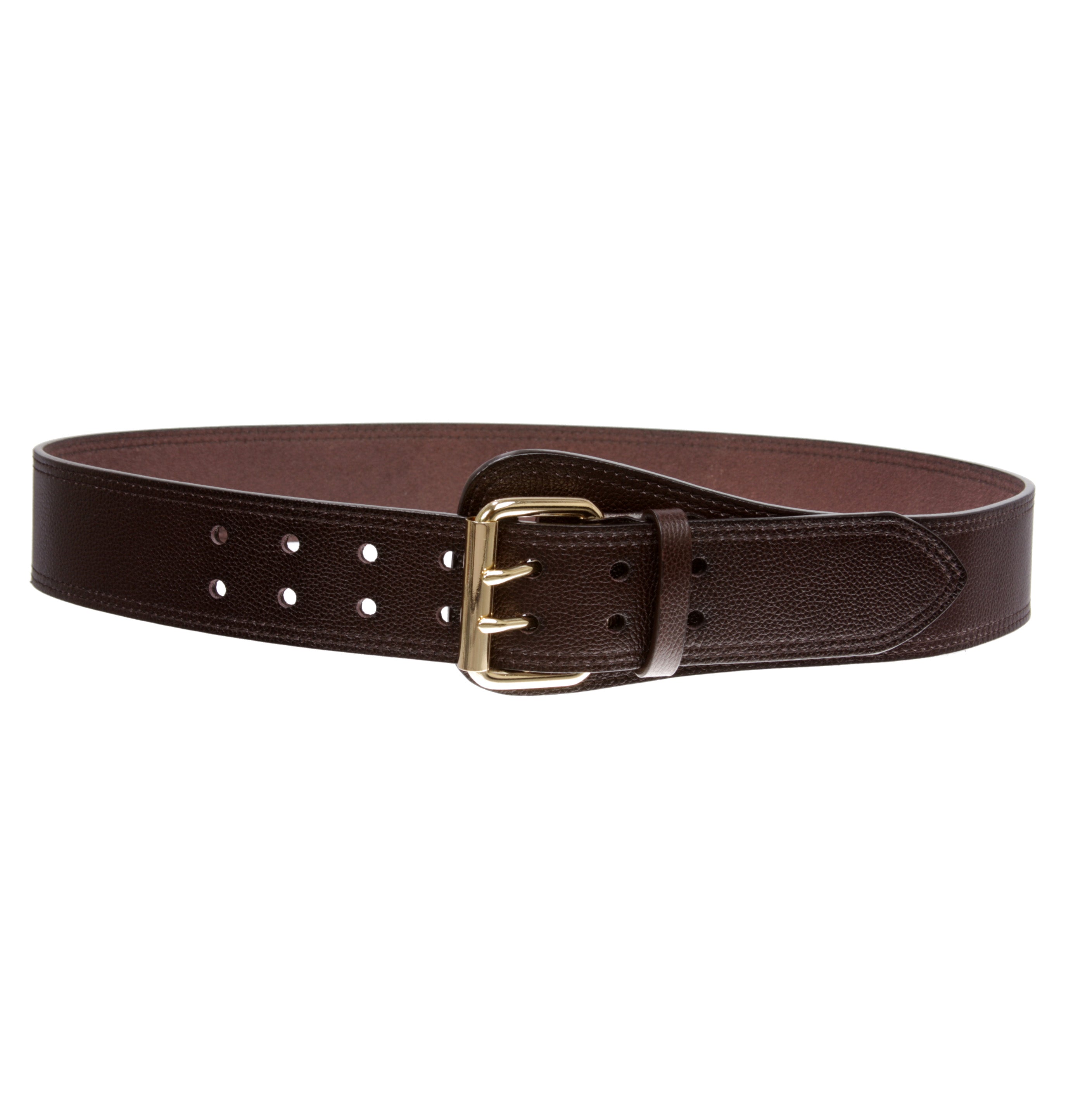 Women's Litchi Veined Double Stitch Double Hole Tapered Leather Belt - OnlineBelts